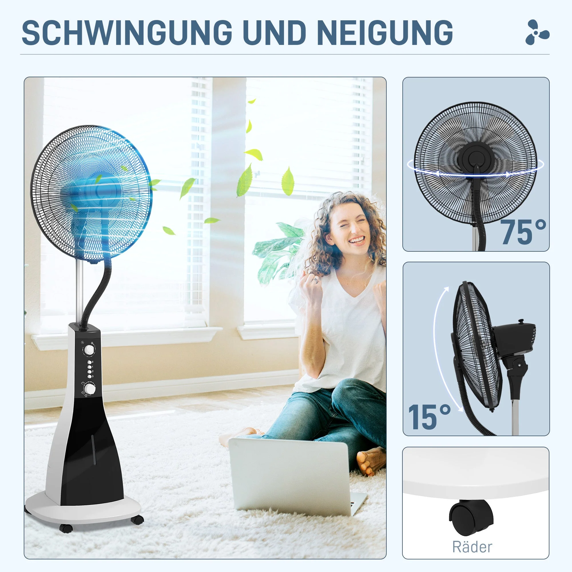 Fan with Mist Function, 90W, 3L Tank, 3 Modes, Timer, Oscillating, Black - Image 6