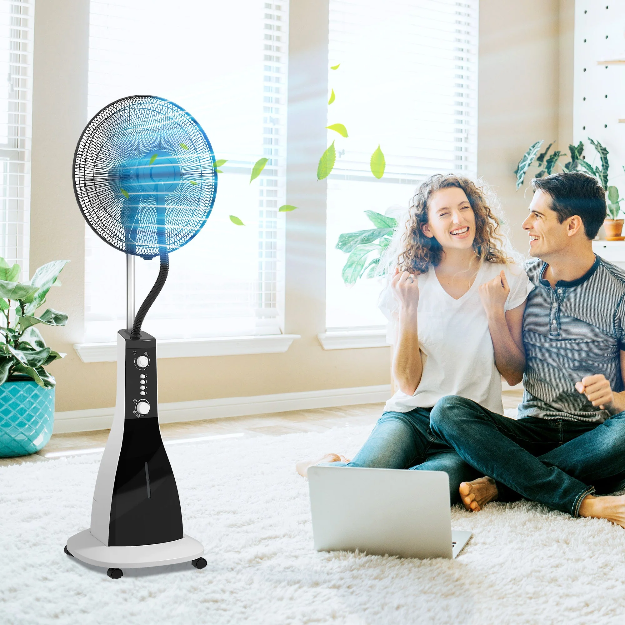 Fan with Mist Function, 90W, 3L Tank, 3 Modes, Timer, Oscillating, Black - Image 8