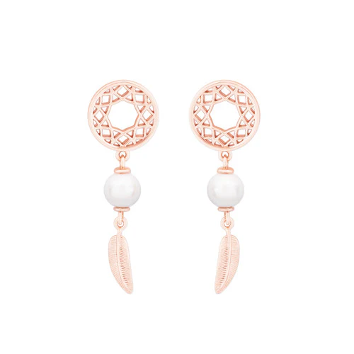 Feather & Pearl Boho Earrings
