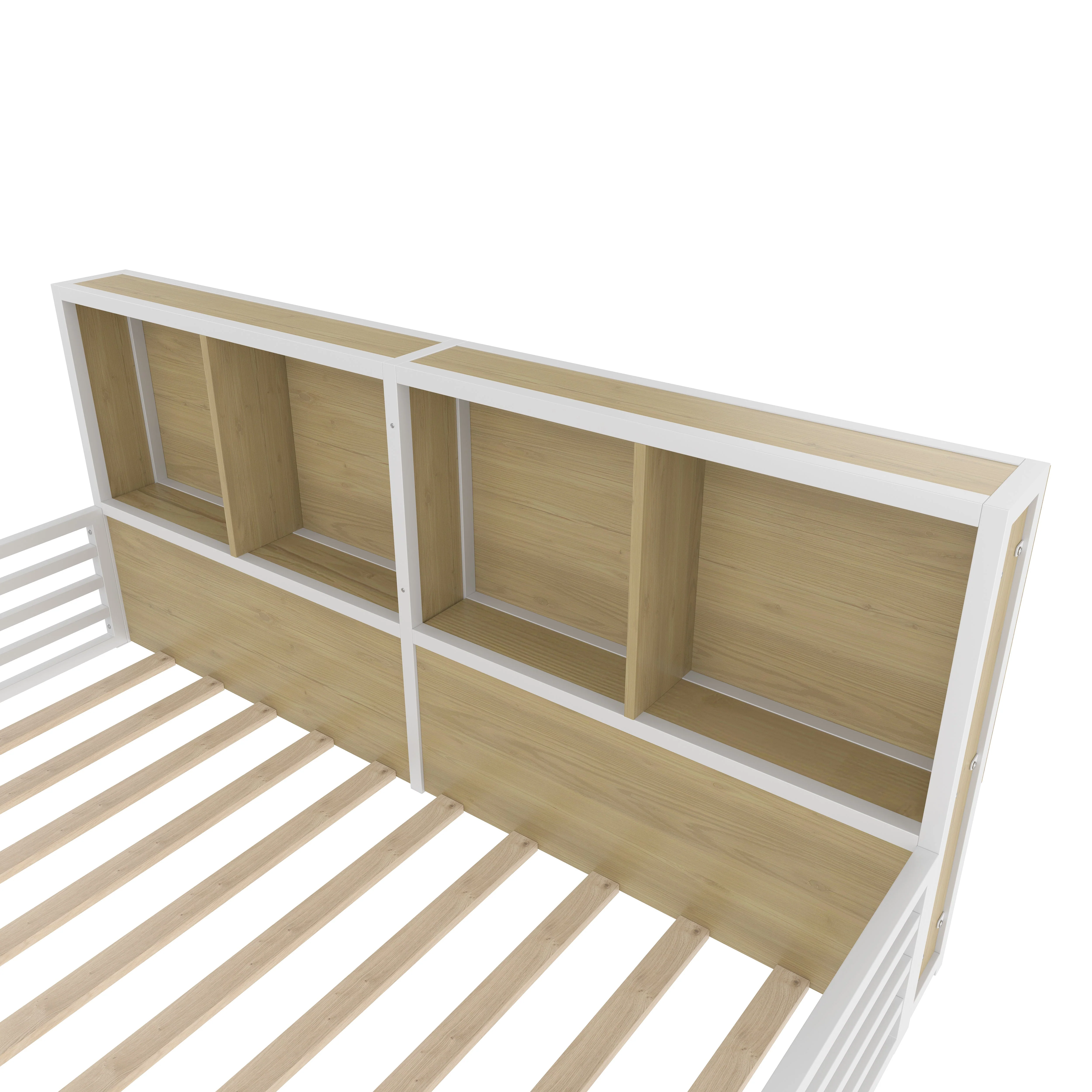 Fence Daybed with Storage Compartment and Railing, 140 x 200cm, White Metal and MDF - Image 10