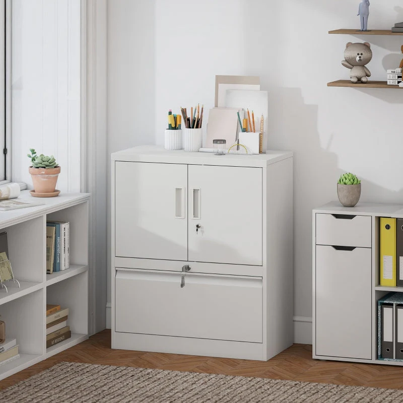 Filing Cabinet Lockable 2 Doors Adjustable Shelves Steel - White - Image 8