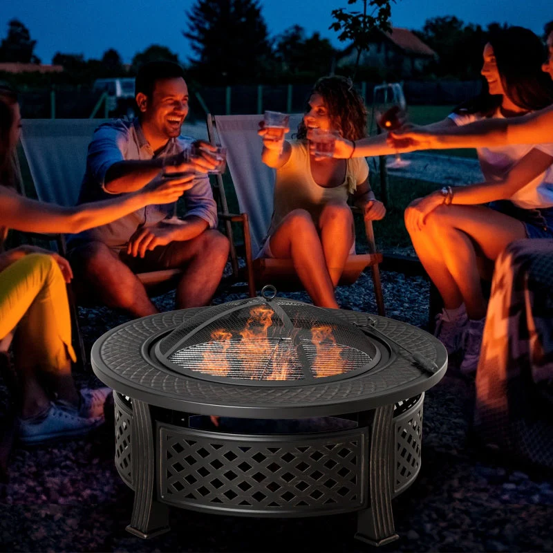 Fire Bowl, Poker, Spark Guard, Round Fire Pit, Steel Black - Image 2