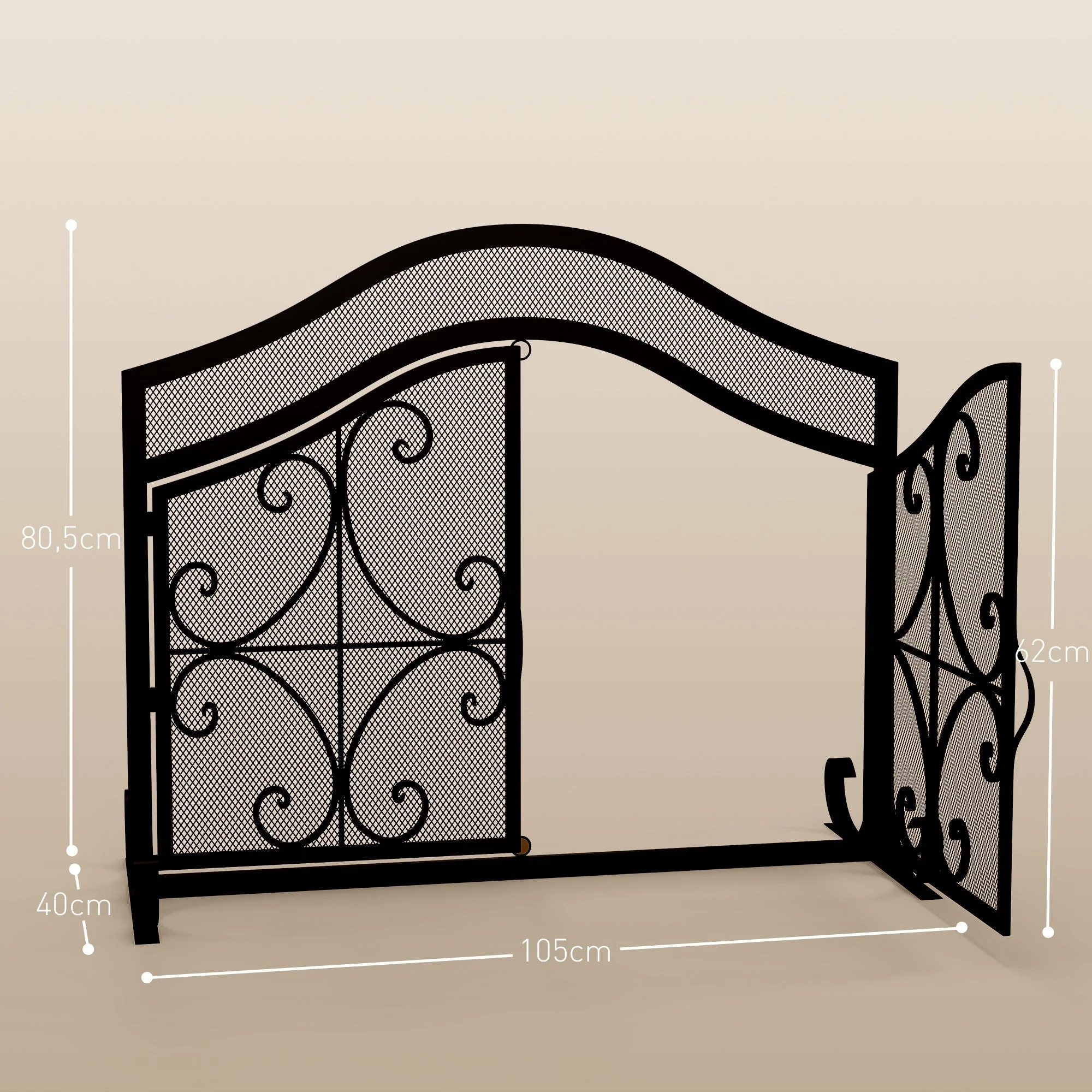 Fireplace Screen, Magnetic Doors, Spark Guard, Steel Black - Image 3