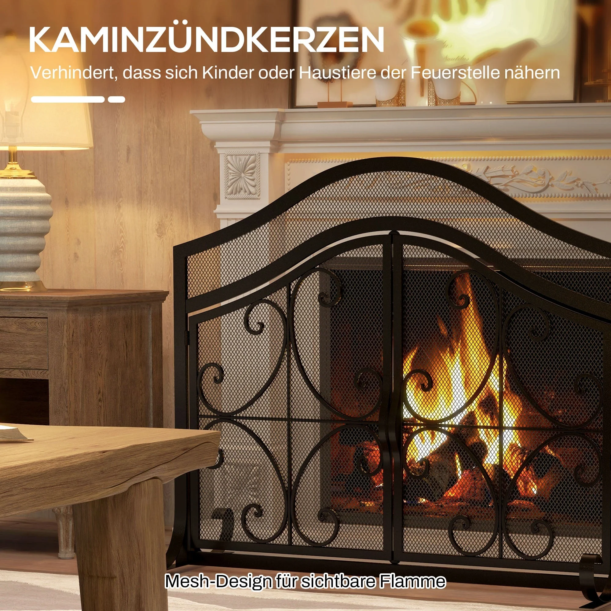Fireplace Screen, Magnetic Doors, Spark Guard, Steel Black - Image 4