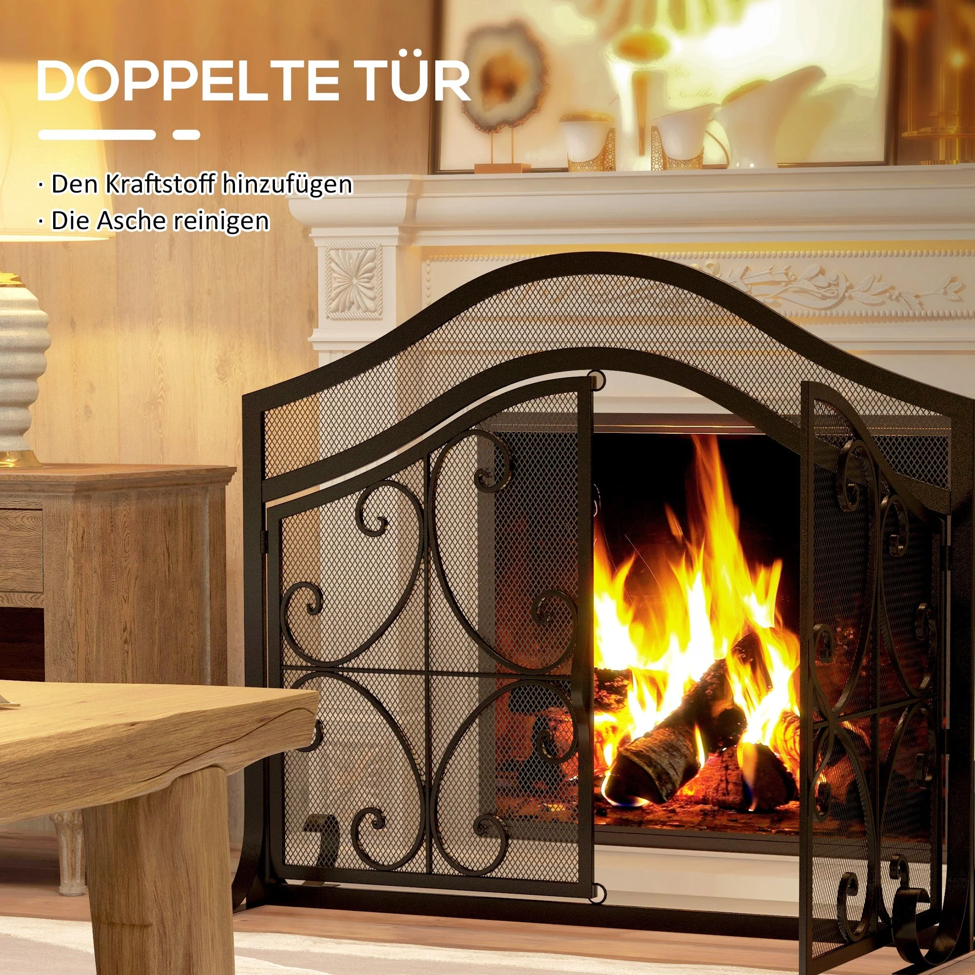 Fireplace Screen, Magnetic Doors, Spark Guard, Steel Black - Image 5