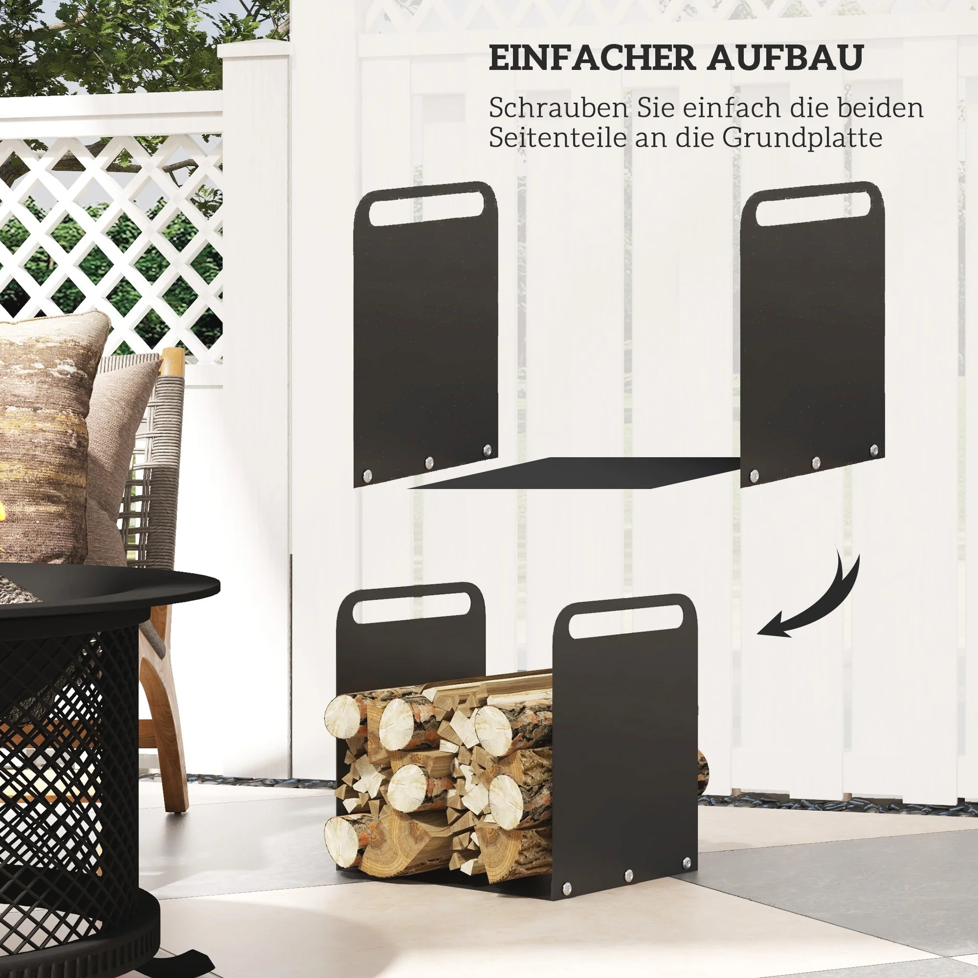 Firewood Rack 36.5x30x36cm with Handles, Indoor/Outdoor, 30kg, Black Steel - Image 6