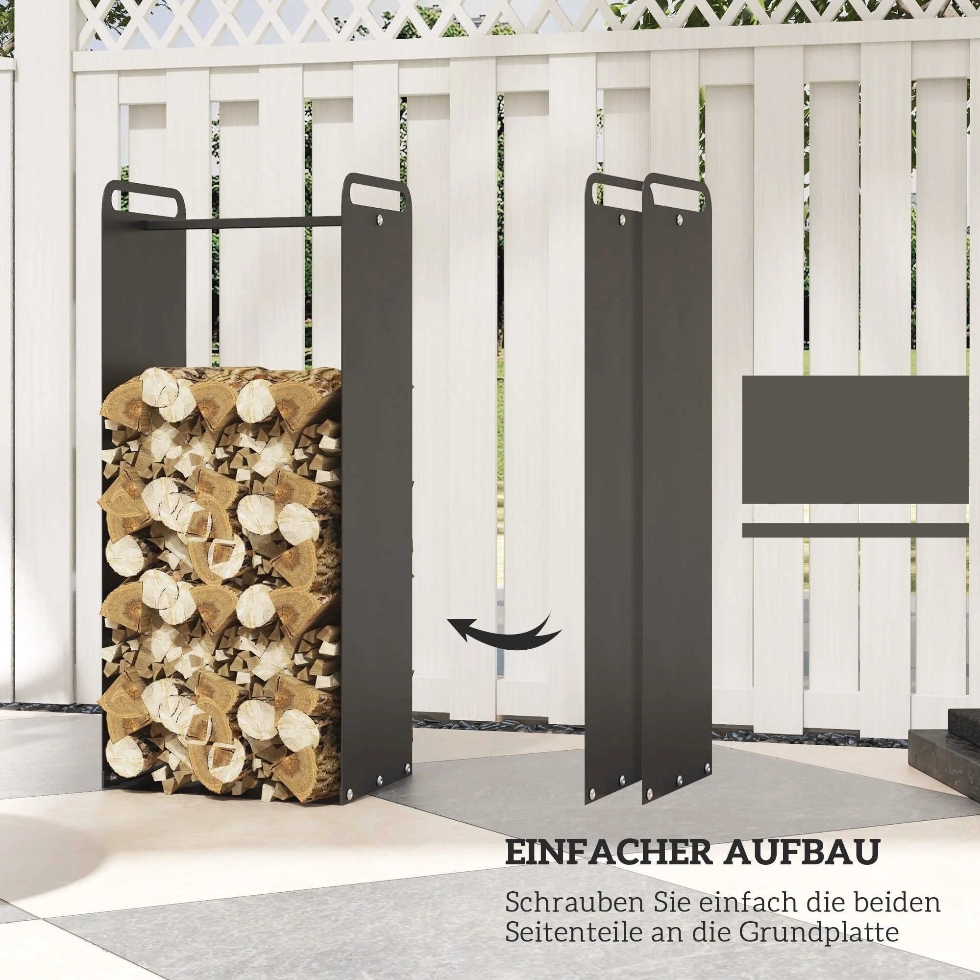 Firewood Rack 36x30x90cm Handles Indoor/Outdoor 30kg Load, Steel Black - Image 6