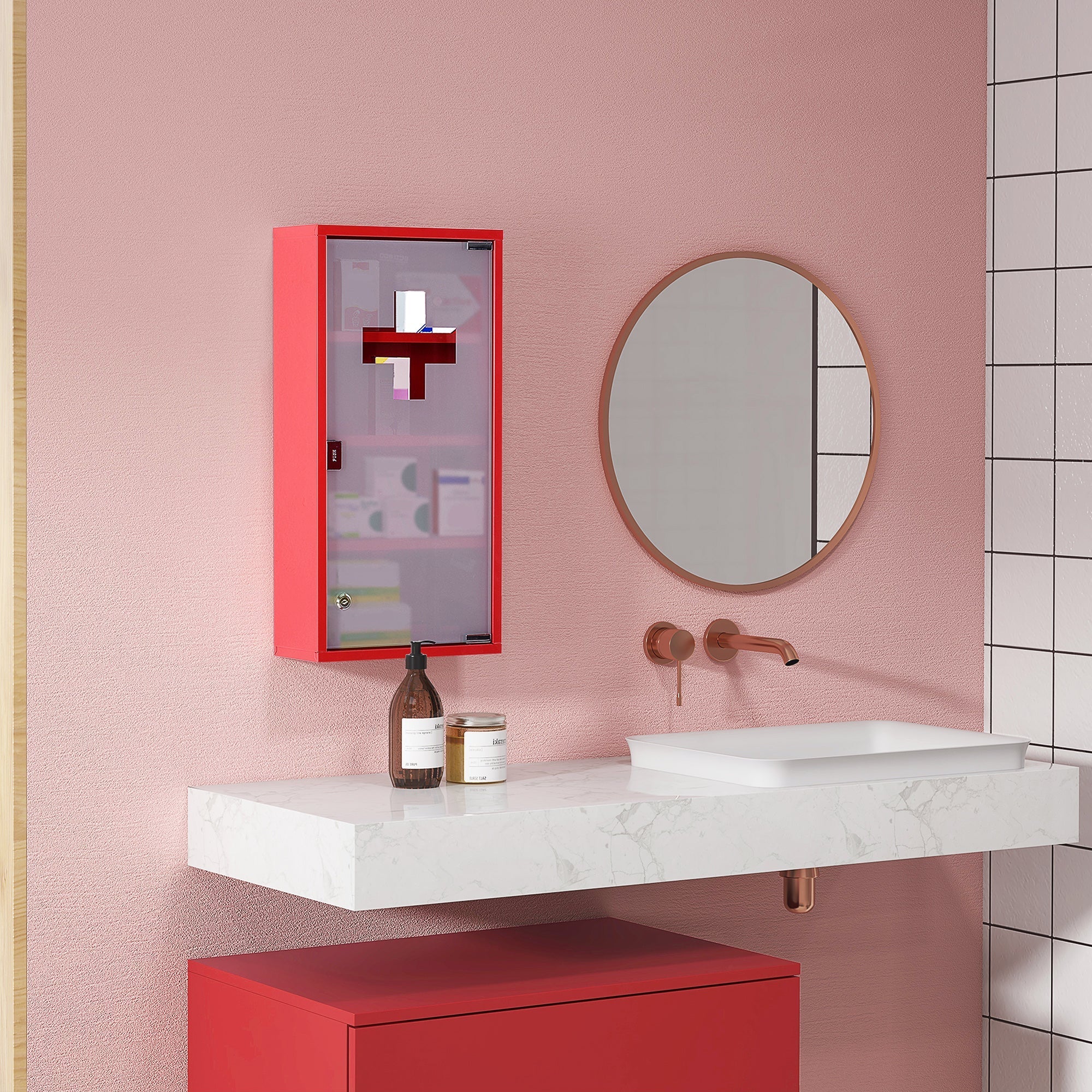 First Aid Cabinet, Locking Storage for Home/Office, Stainless Steel Model 3