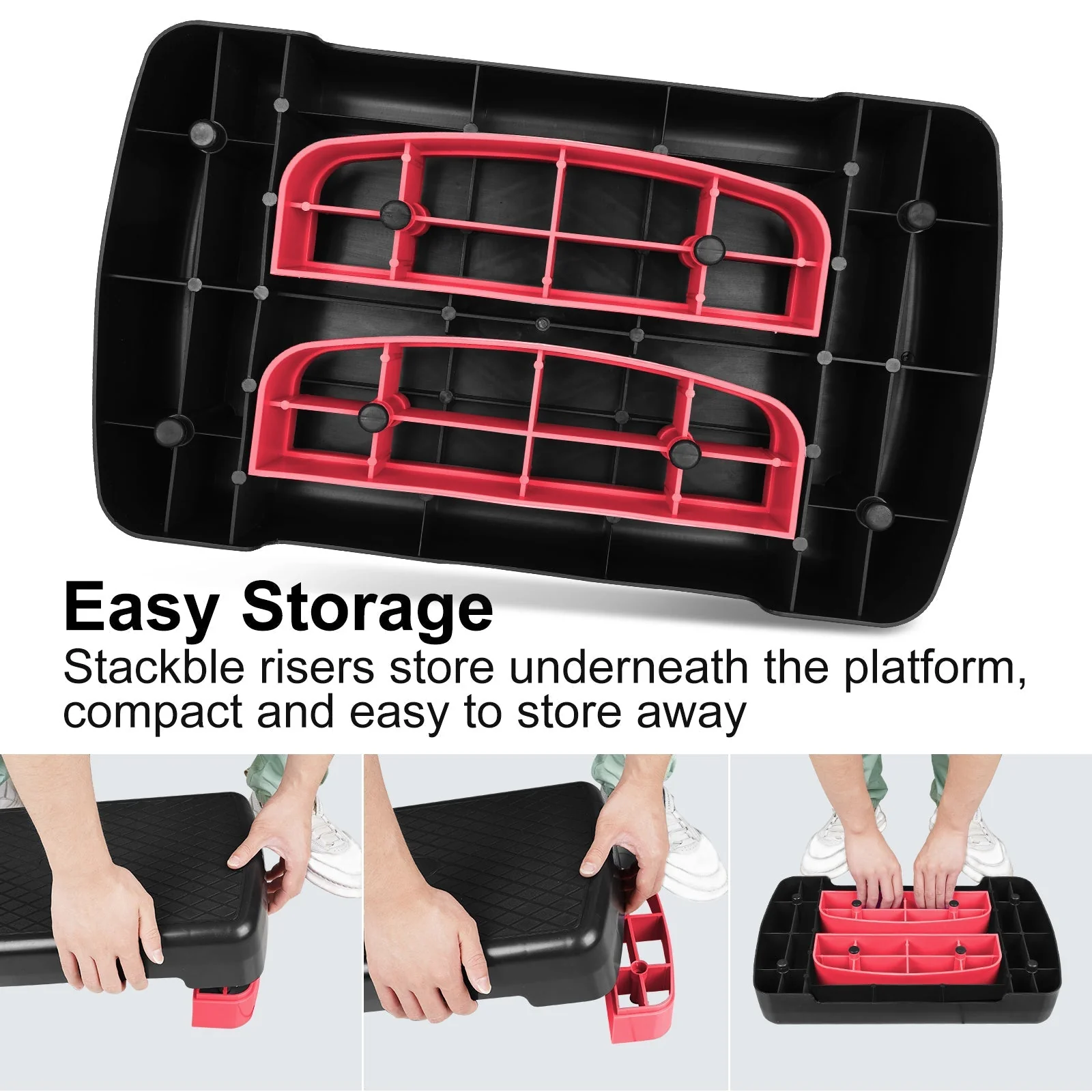Fitness Step Platform Aerobic Stepper, 45.72cm Height Adjustable 10.16-15.24cm, Red - Image 4