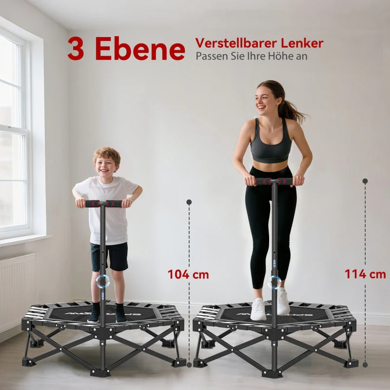 Fitness Trampoline with Adjustable T-Handle and 120 kg Load Capacity, Foldable Steel and Plastic, Black - Image 5