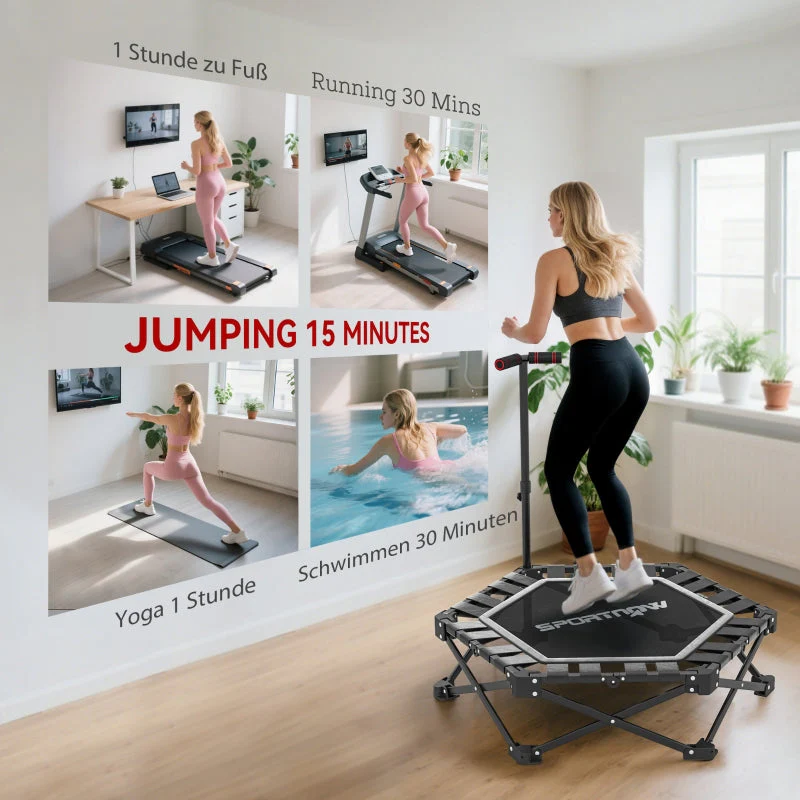 Fitness Trampoline with Adjustable T-Handle and 120 kg Load Capacity, Foldable Steel and Plastic, Black - Image 8