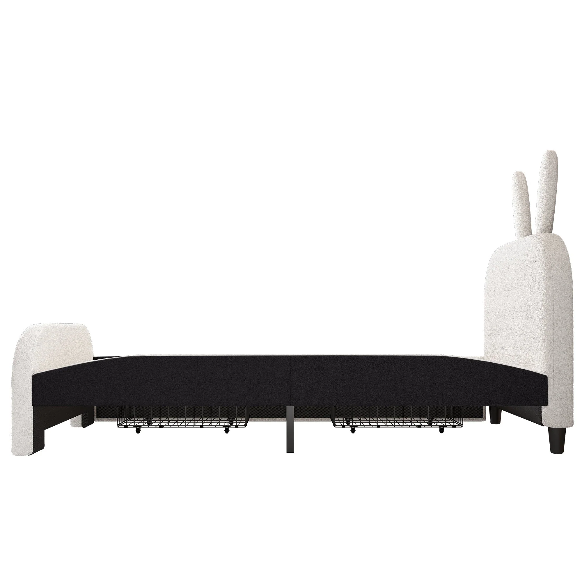Flat Bed 90x200cm Padded Rabbit Shape 2 Drawers - White - Image 10
