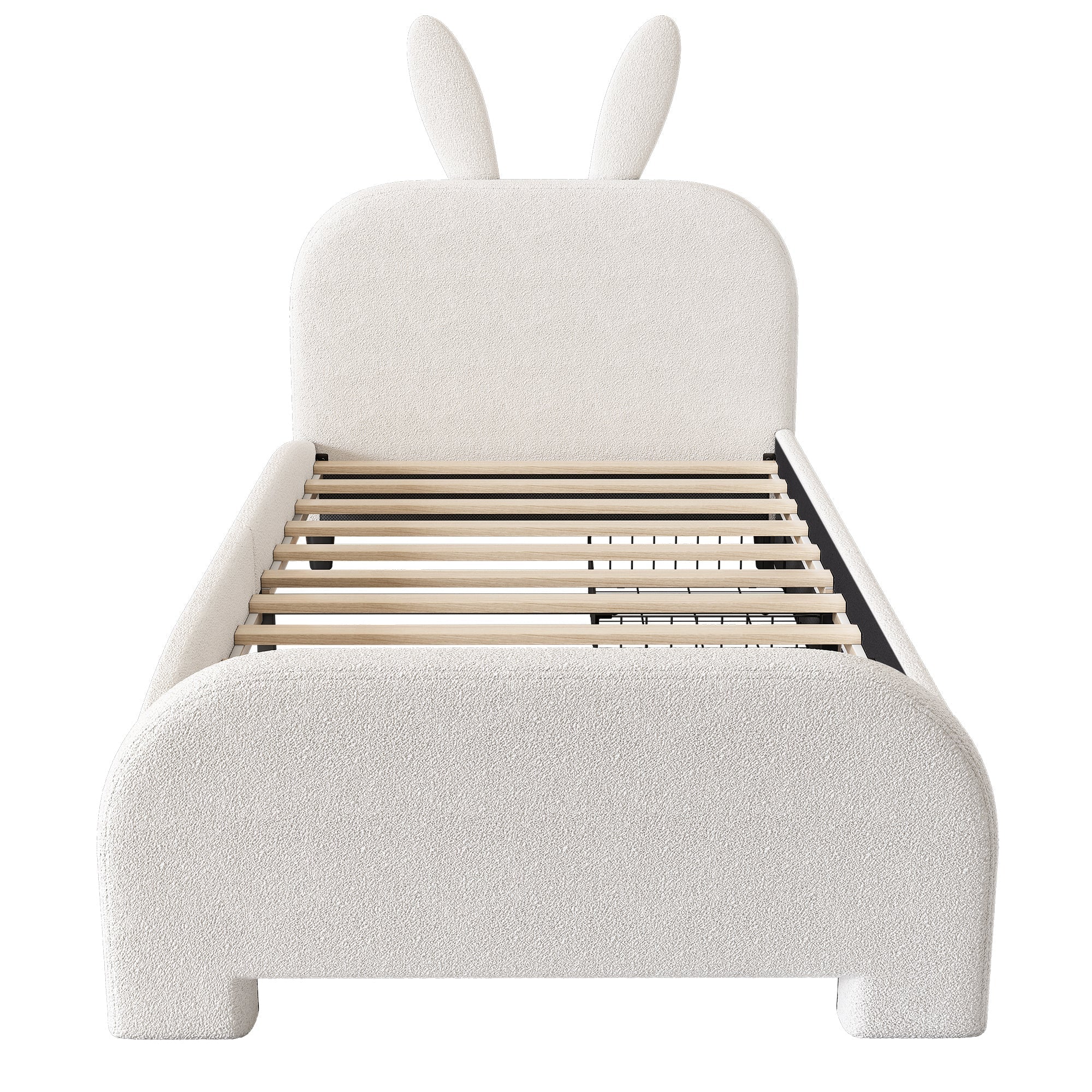 Flat Bed 90x200cm Padded Rabbit Shape 2 Drawers - White - Image 9