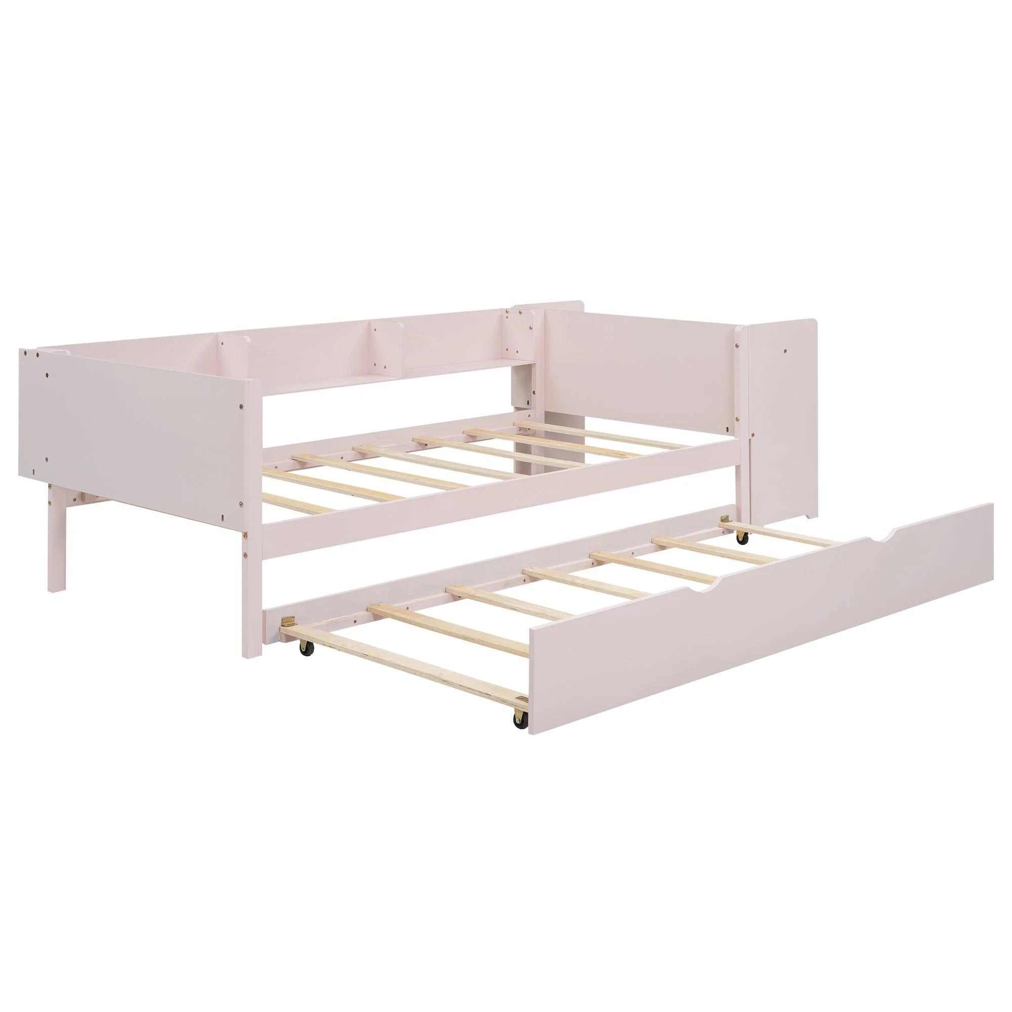 Flat Bed 90x200cm Pull-out Desk Storage - Pink - Image 10