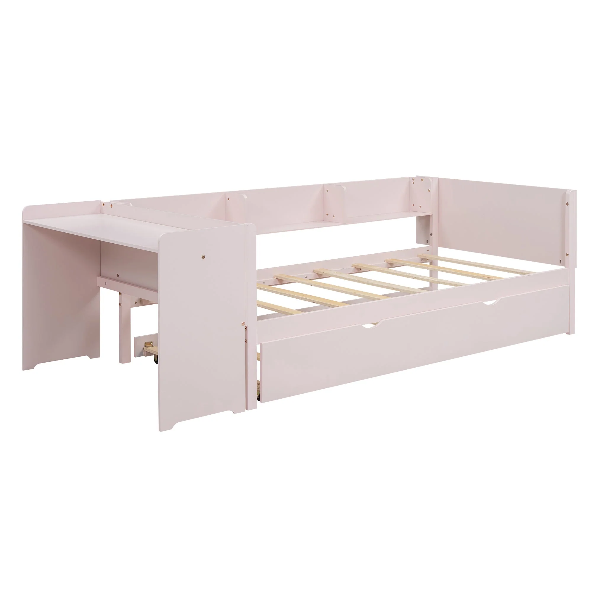 Flat Bed 90x200cm Pull-out Desk Storage - Pink - Image 7