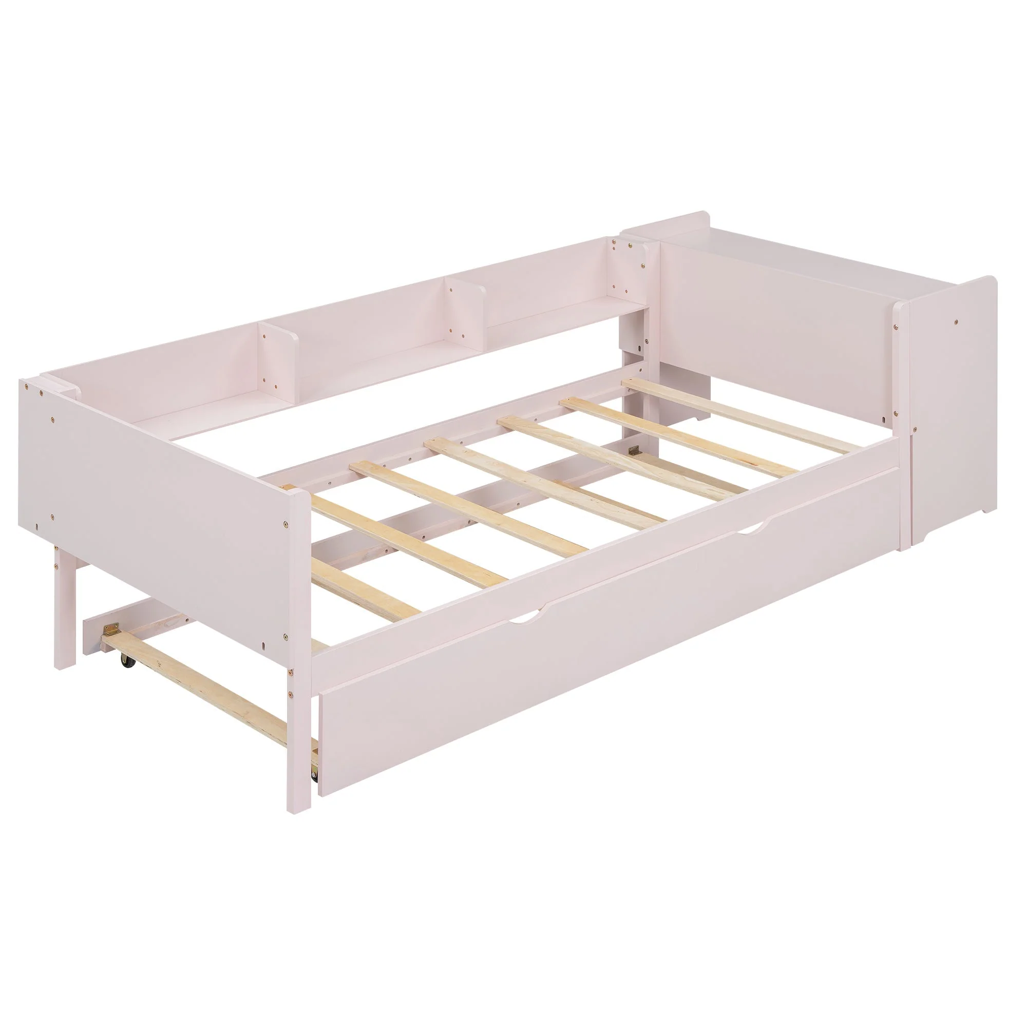 Flat Bed 90x200cm Pull-out Desk Storage - Pink - Image 8