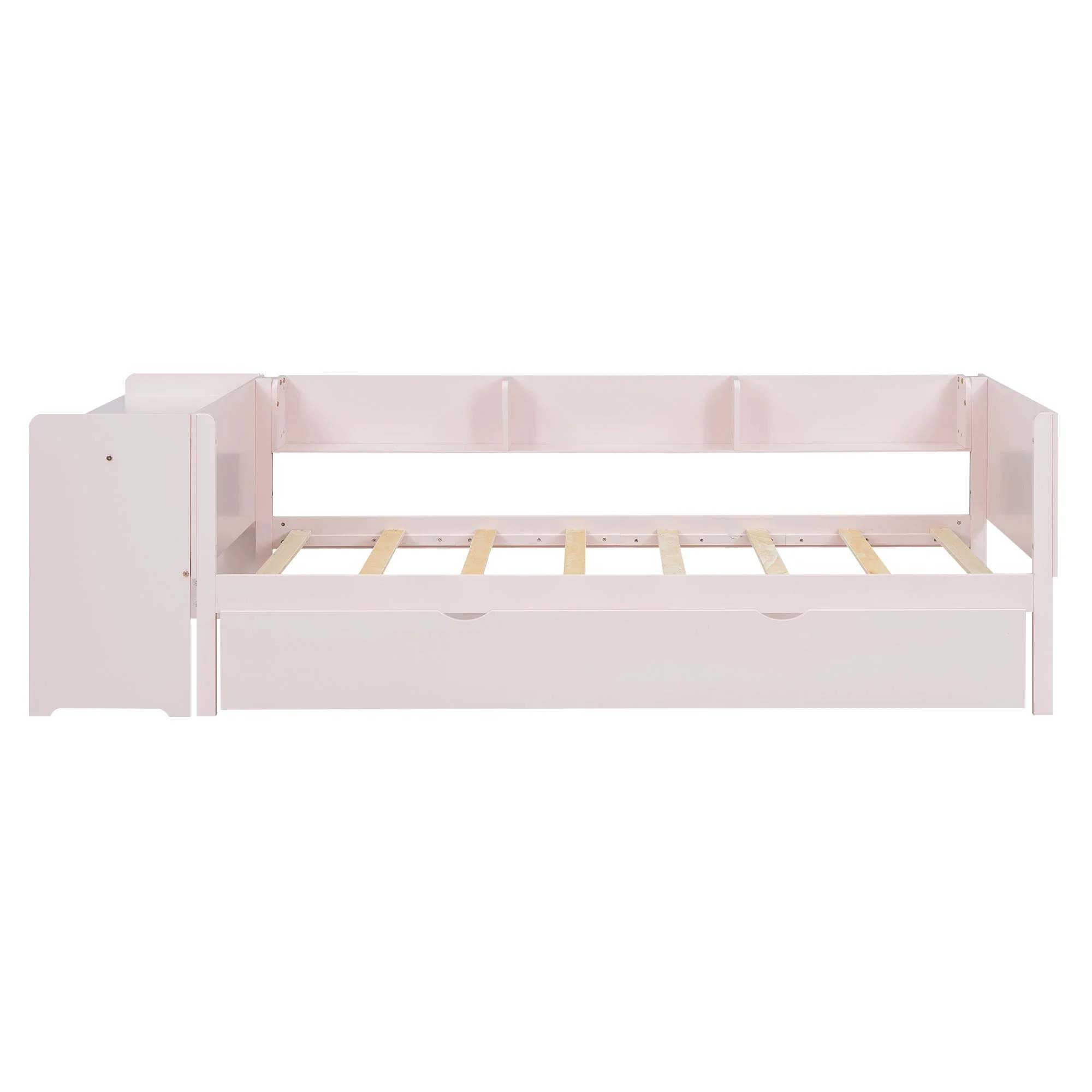 Flat Bed 90x200cm Pull-out Desk Storage - Pink - Image 9