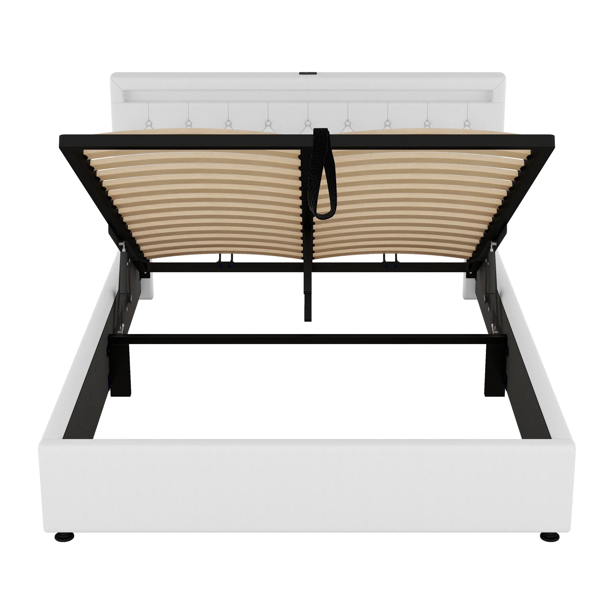 Flat Upholstered Bed 160x200cm Height Adjustable Ambient Light USB/Type-C Storage White - Image 10