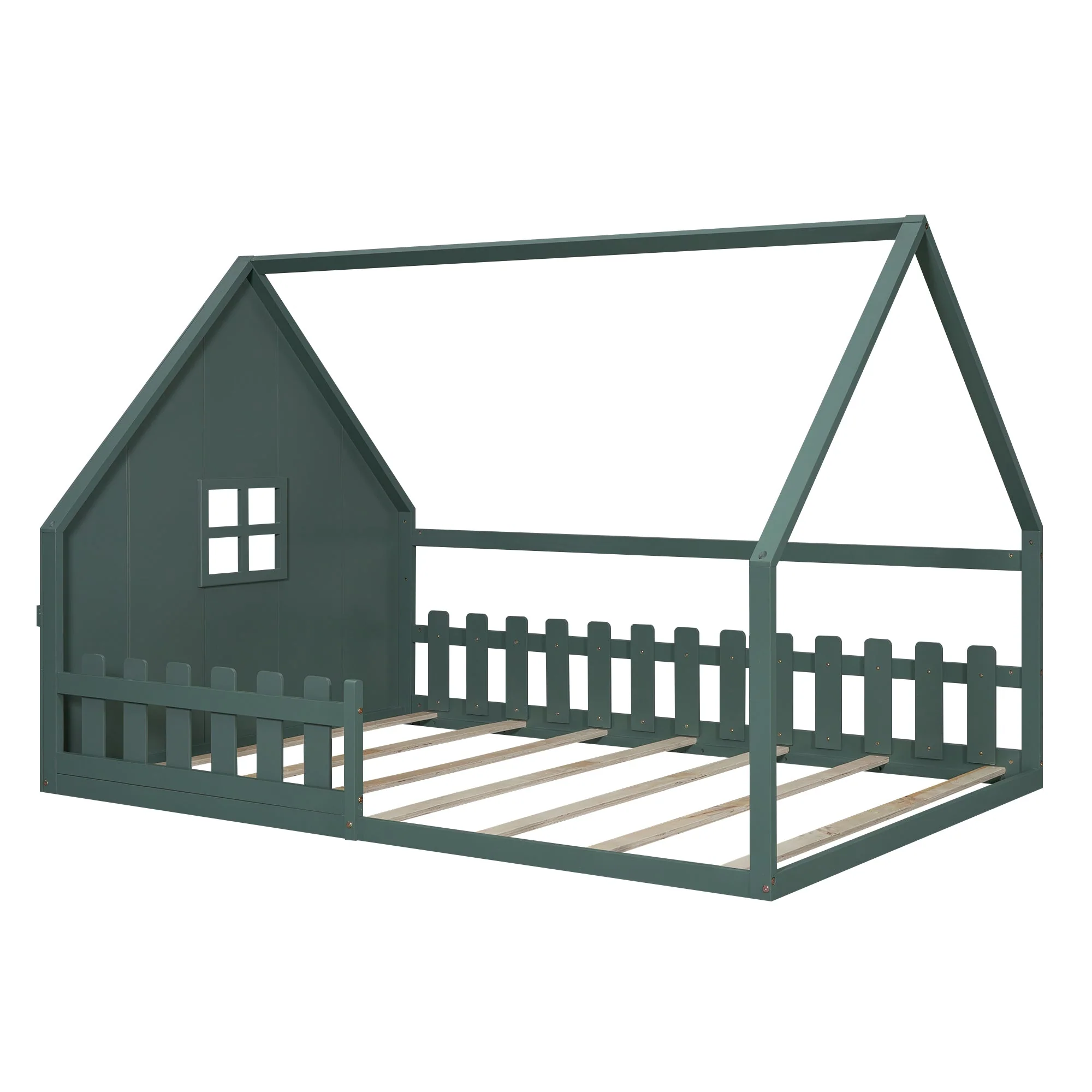 Flatbed 140x200cm House Rail Railing Pine Wood - Green - Image 7