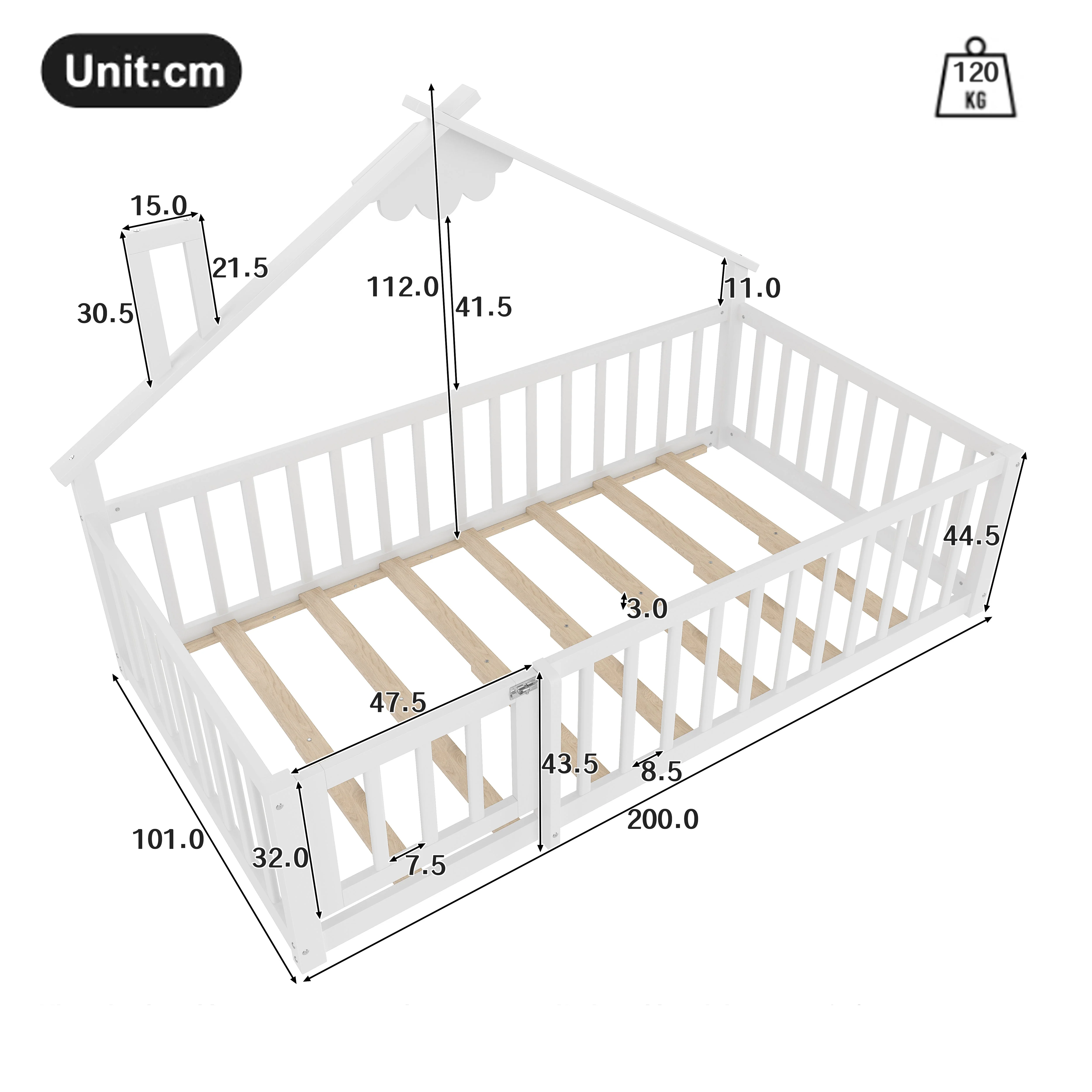 Flatbed 90x190cm House Rail Lock - Pine Wood White - Image 9