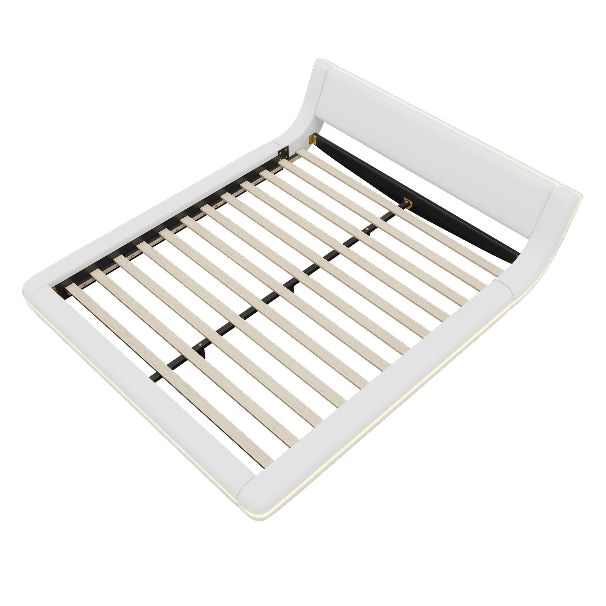 Flatbed Floor Bed 160x200cm LED Ambient Light PU White - Image 7