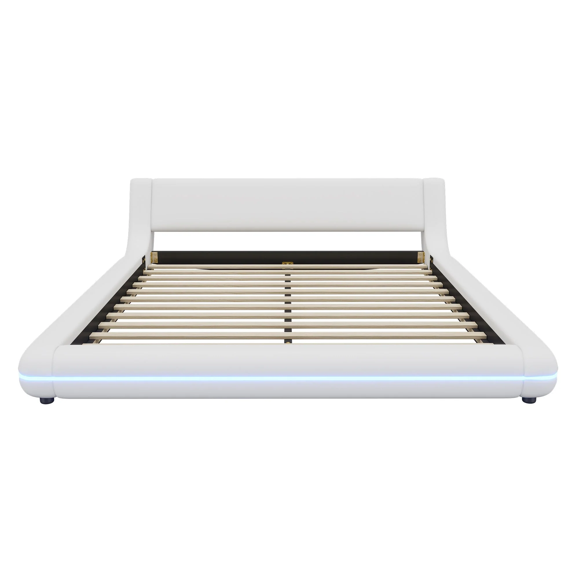 Flatbed Floor Bed 160x200cm LED Ambient Light PU White - Image 8