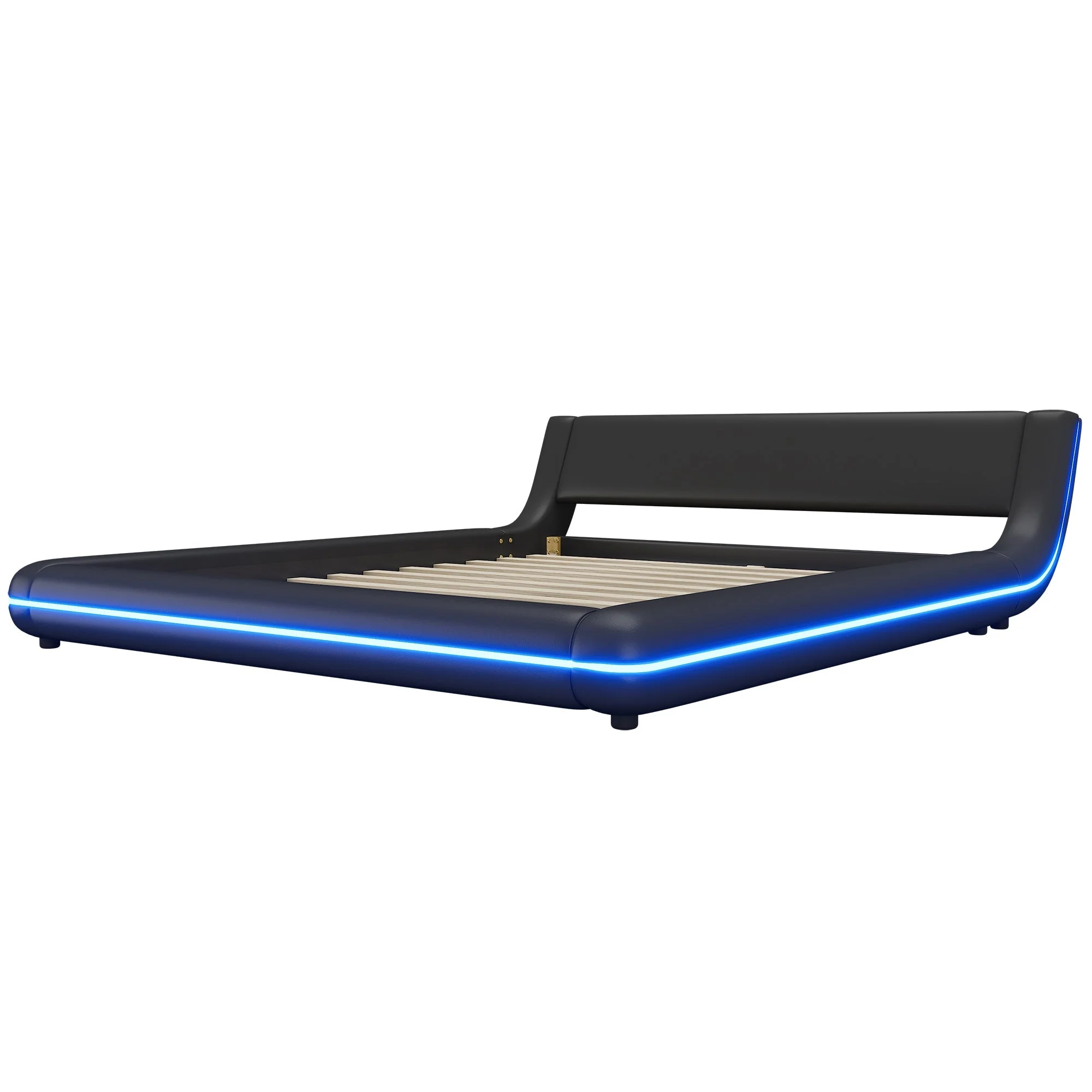 Flatbed Floor Bed 160x200cm with LED Ambient Light PU Black - Image 10