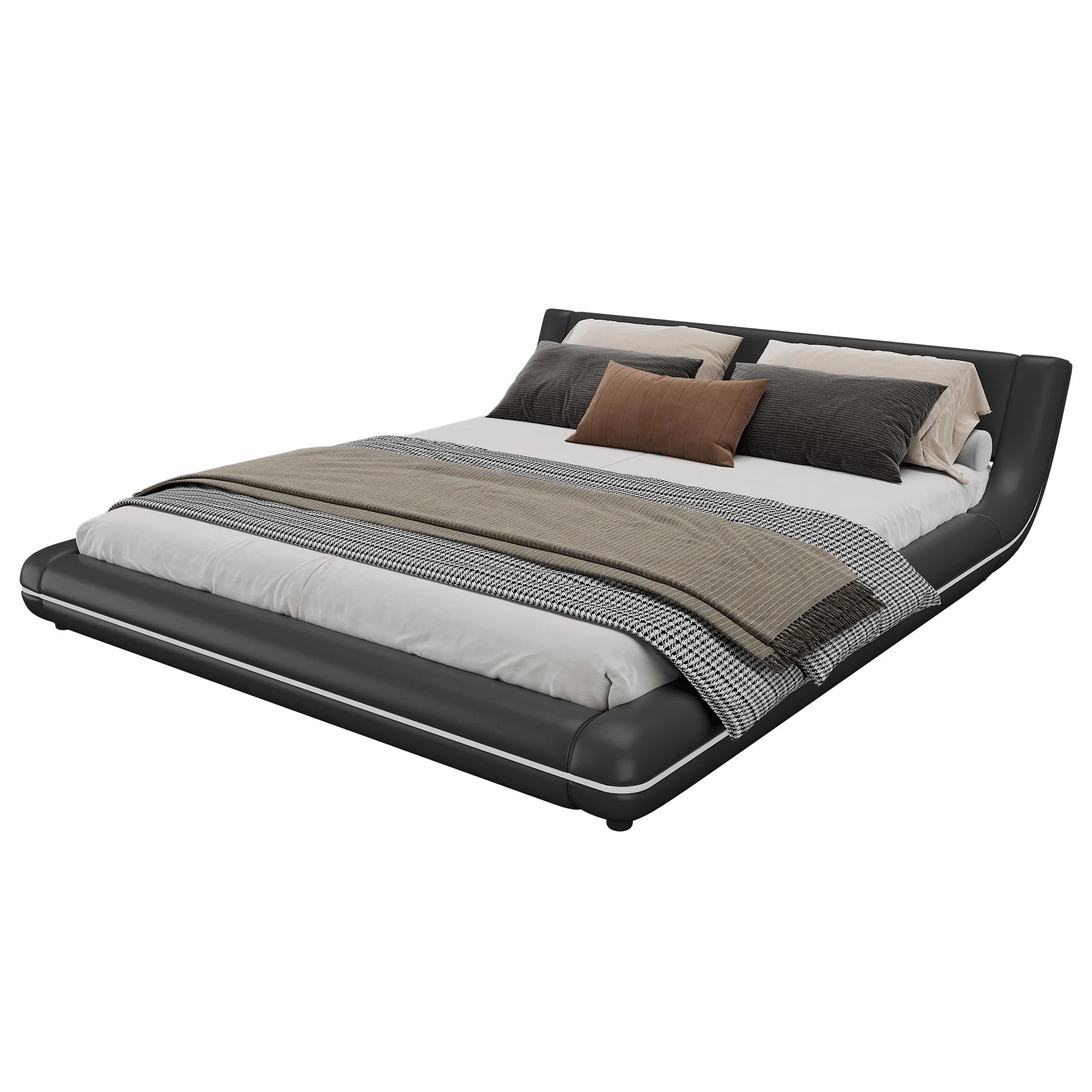 Flatbed Floor Bed 160x200cm with LED Ambient Light PU Black - Image 6