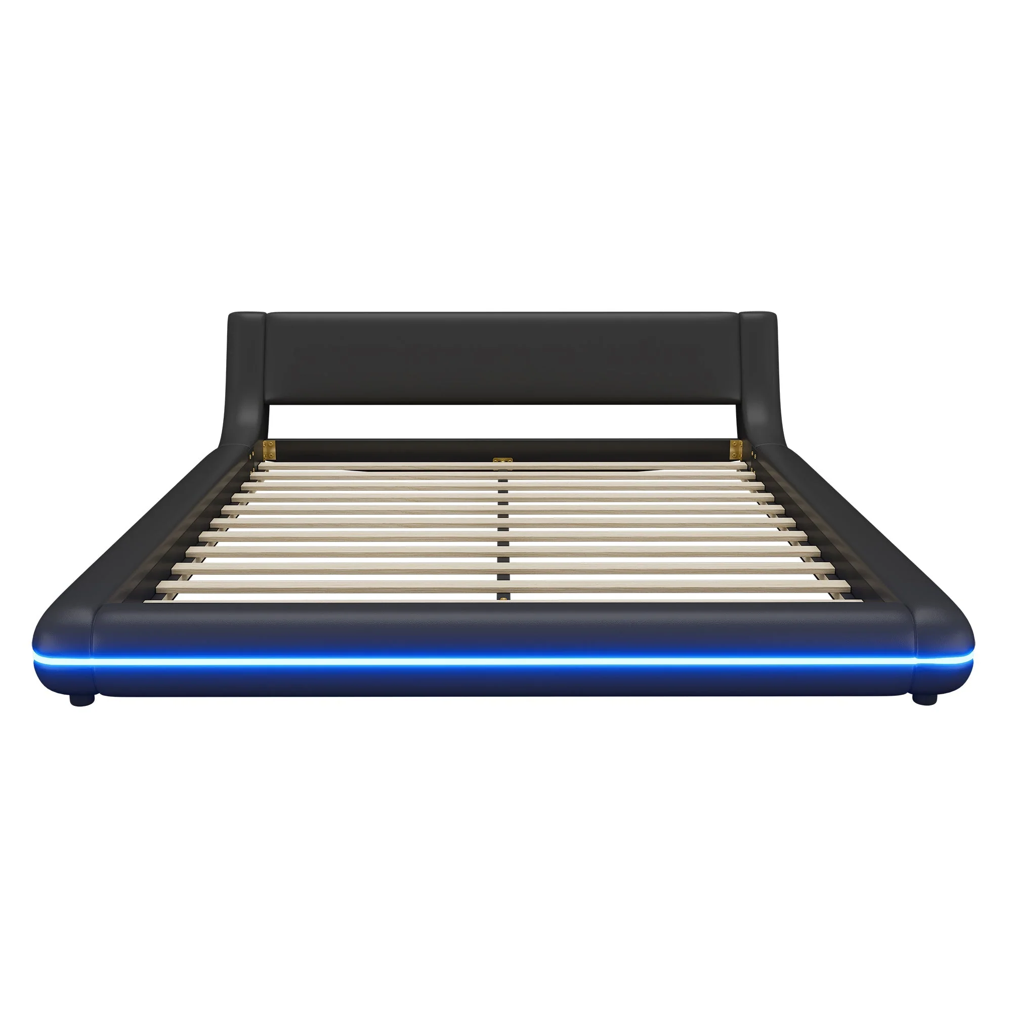Flatbed Floor Bed 160x200cm with LED Ambient Light PU Black - Image 9