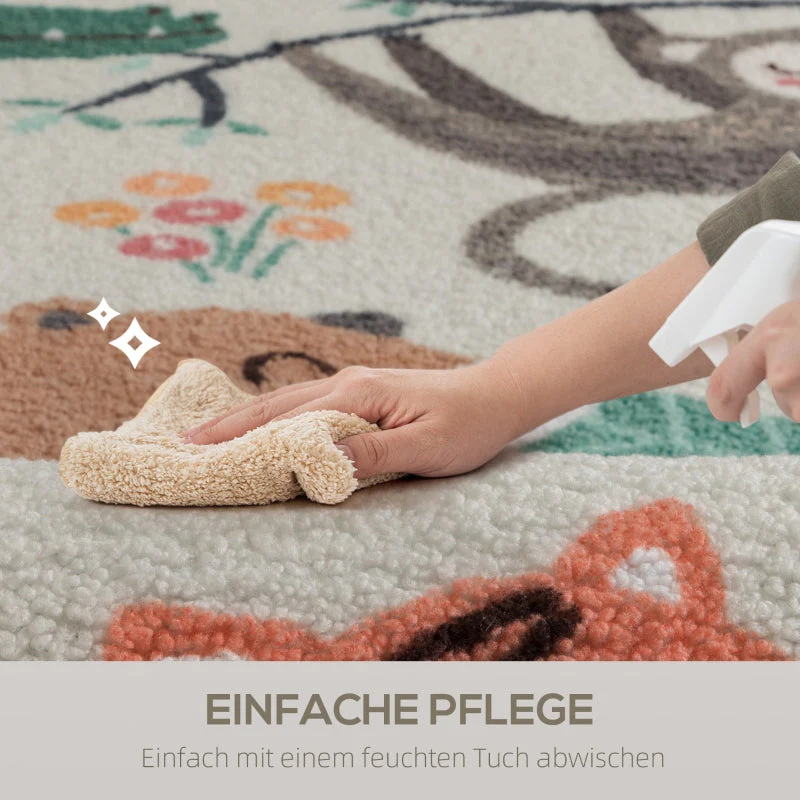 Fleece Rug, Jungle Pattern, Easy-Care, Cream White + Multi-Coloured - Image 5