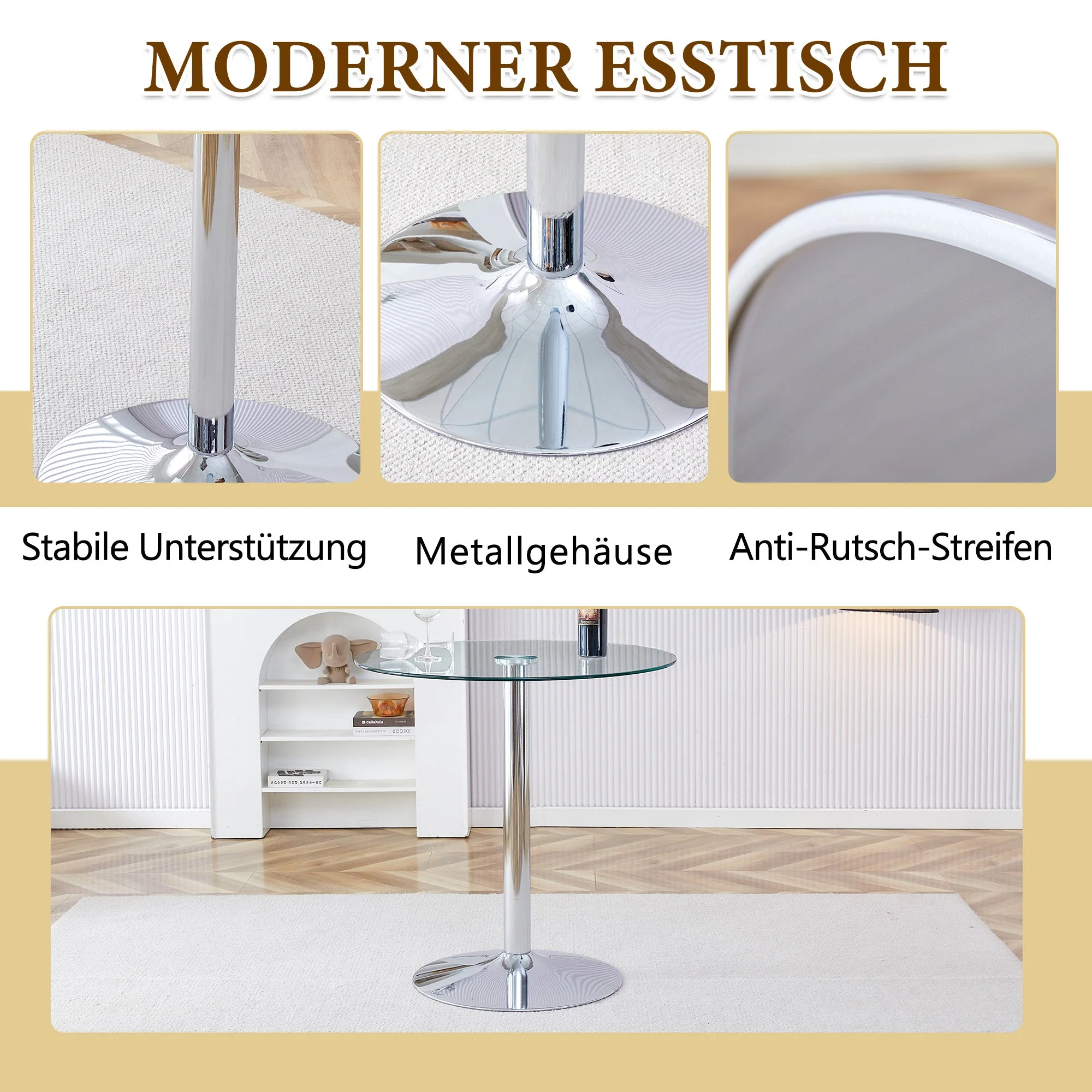 Flexible Bar Set 89cm Glass Table with 2 Height-Adjustable Swivel Stools Silver Legs - Image 9