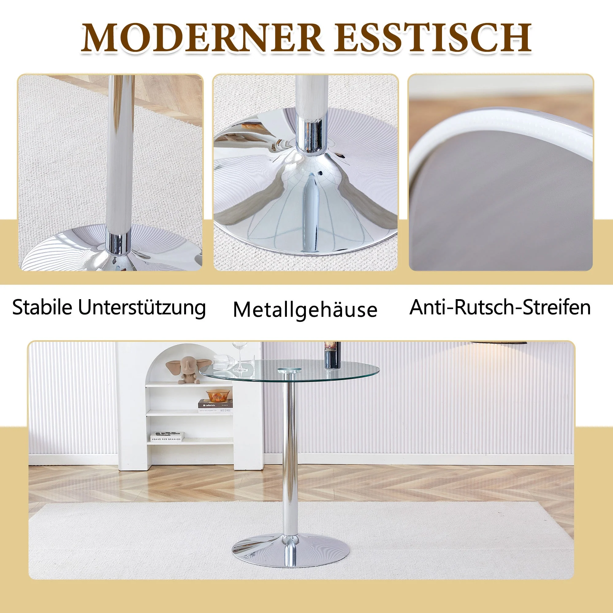 Flexible Bar Set Round Glass Table 89cm 2 Stools - Glass/Silver Legs - Image 9