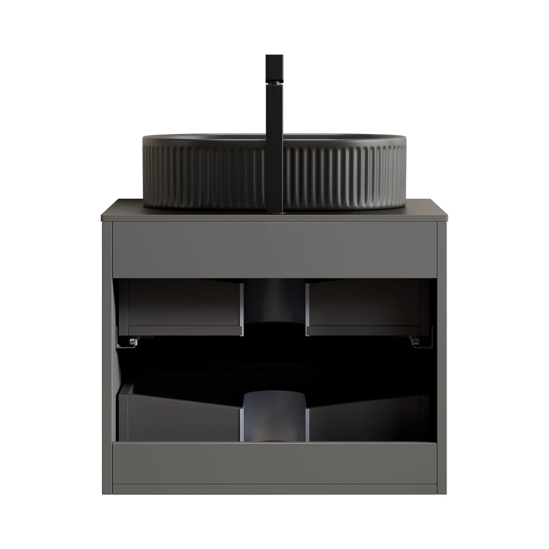 Floating Bathroom Vanity Unit with Oval Sink and Sintered Stone Top, Dark Grey - Image 9