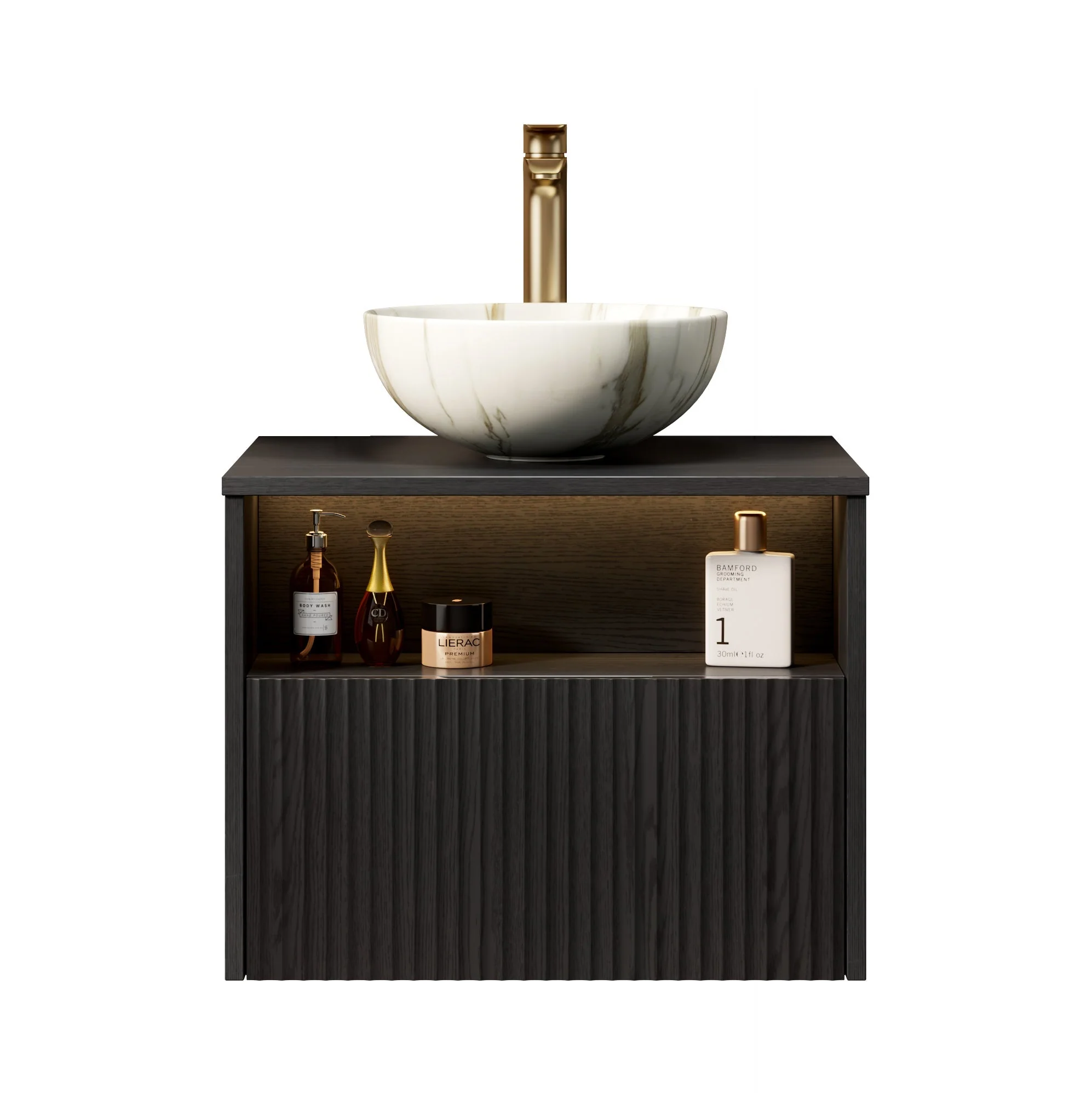 Floating Bathroom Vanity with Ceramic Basin and Sensor Light, Black Plywood - Image 6