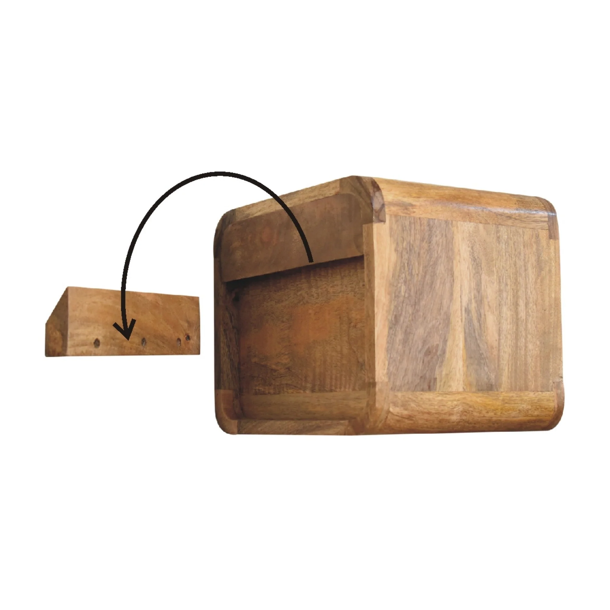 Floating Bedside Mini Curve, 2 Drawers, Solid Oak-ish Wood - Image 4