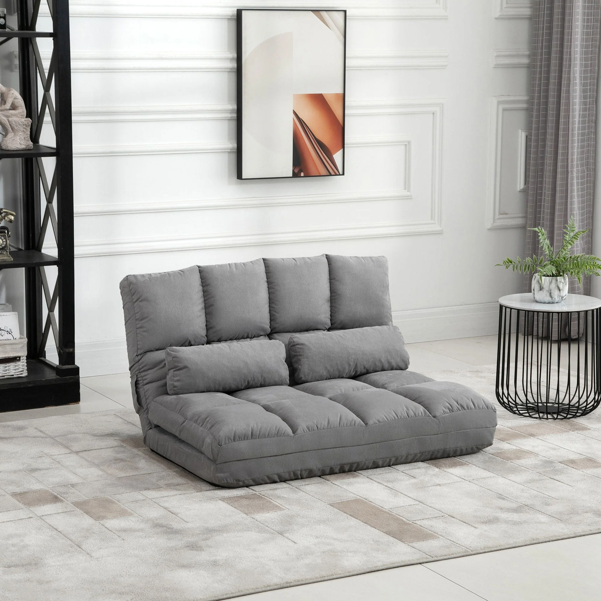 Floor Chair & Bed, Adjustable Backrest Seat Cushion, Grey Velvet & Steel - Image 2