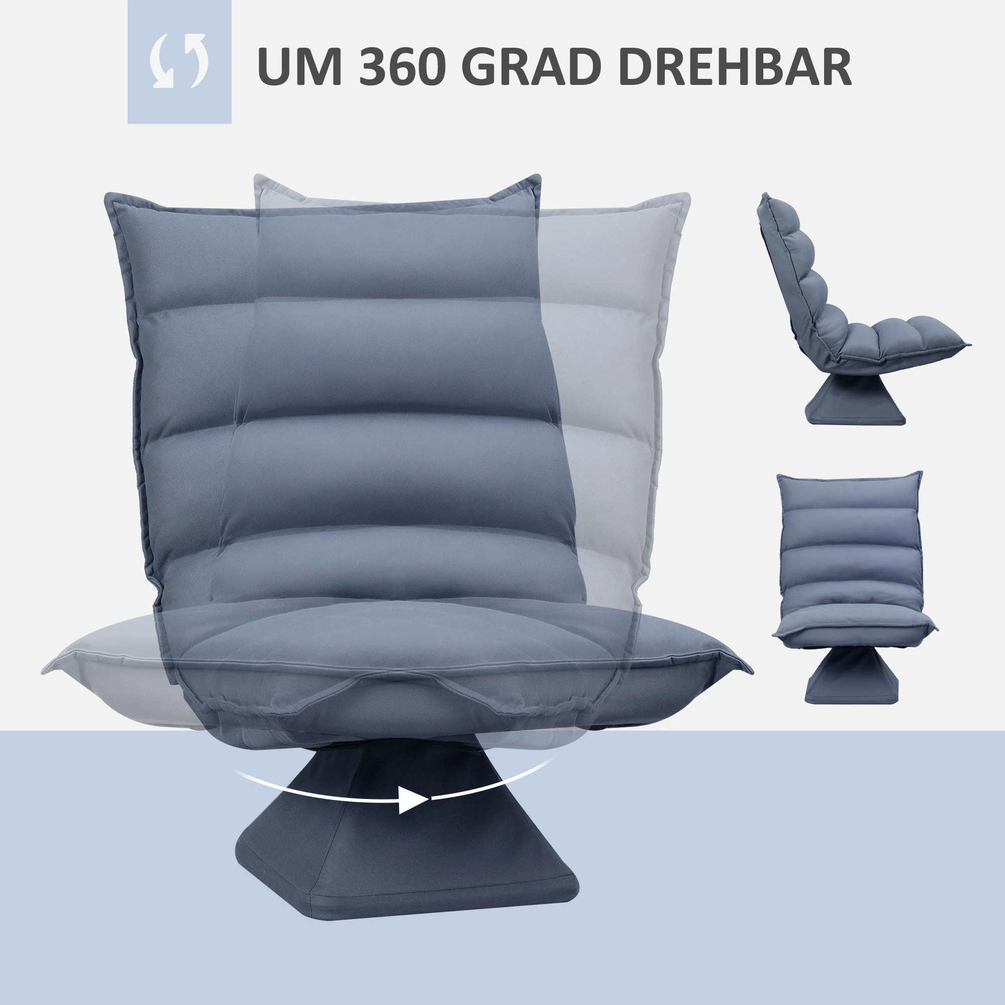 Floor Chair Recliner Adjustable Backrest Swivel Meditation Microfiber Cloth, Grey - Image 5