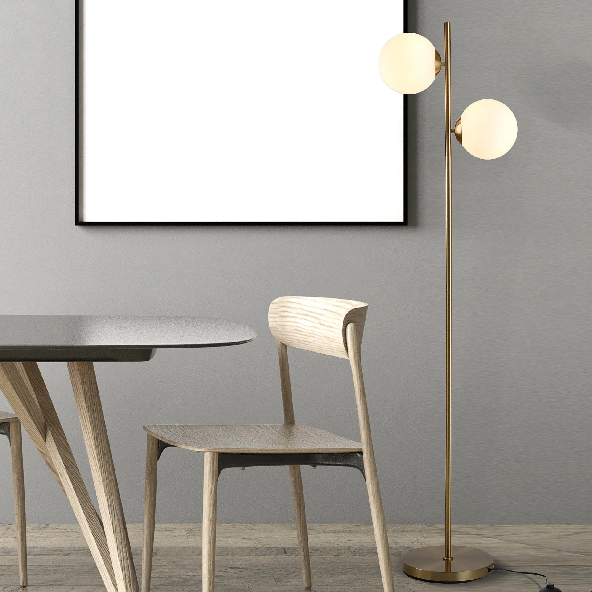 Floor Lamp 2-Piece, Glass Lampshade 165cm High, Gold and White - Image 8