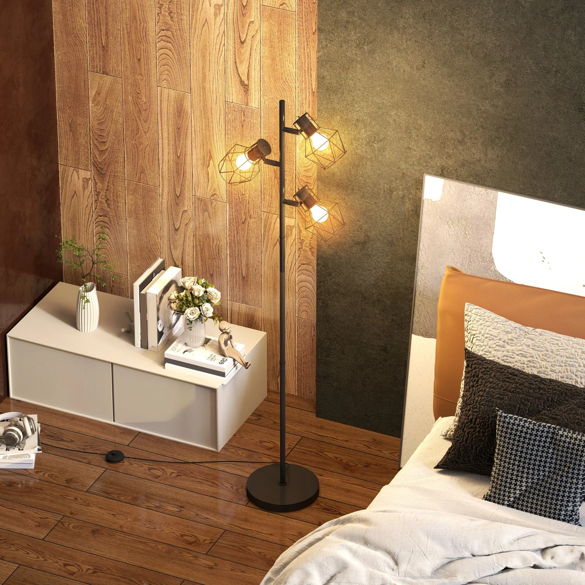 Floor Lamp, 3 E27 Sockets 40W Adjustable Flames 169cm, Black Metal - Image 7