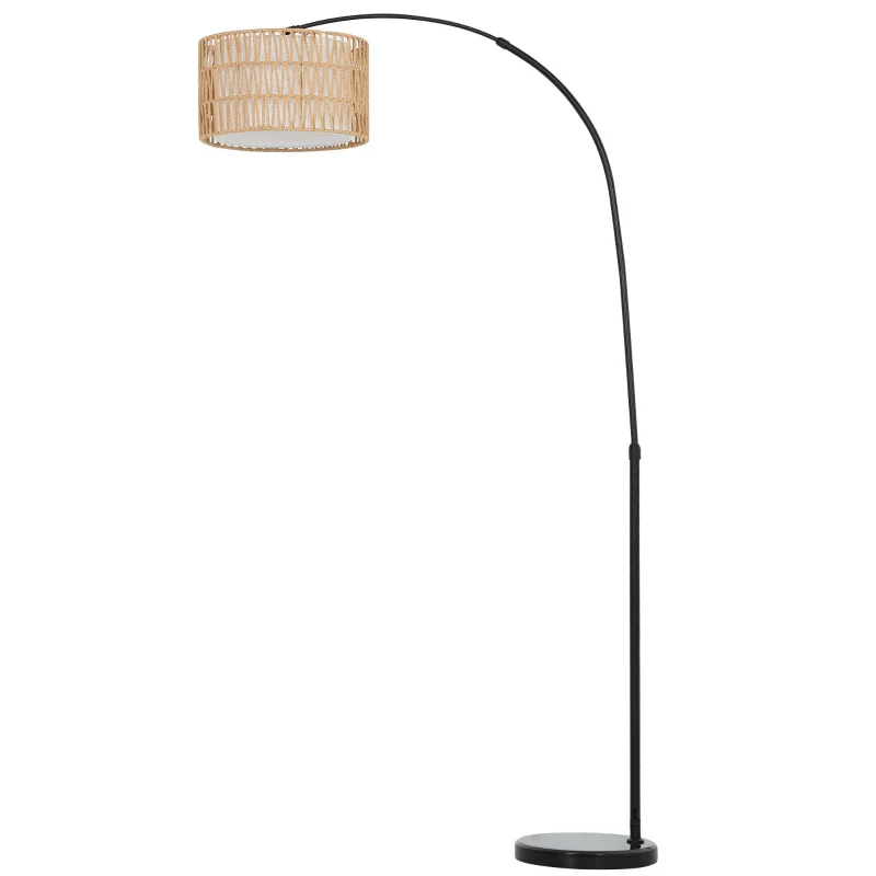 Floor Lamp, E27 socket, height adjustable, black with linen lampshade - Image 2