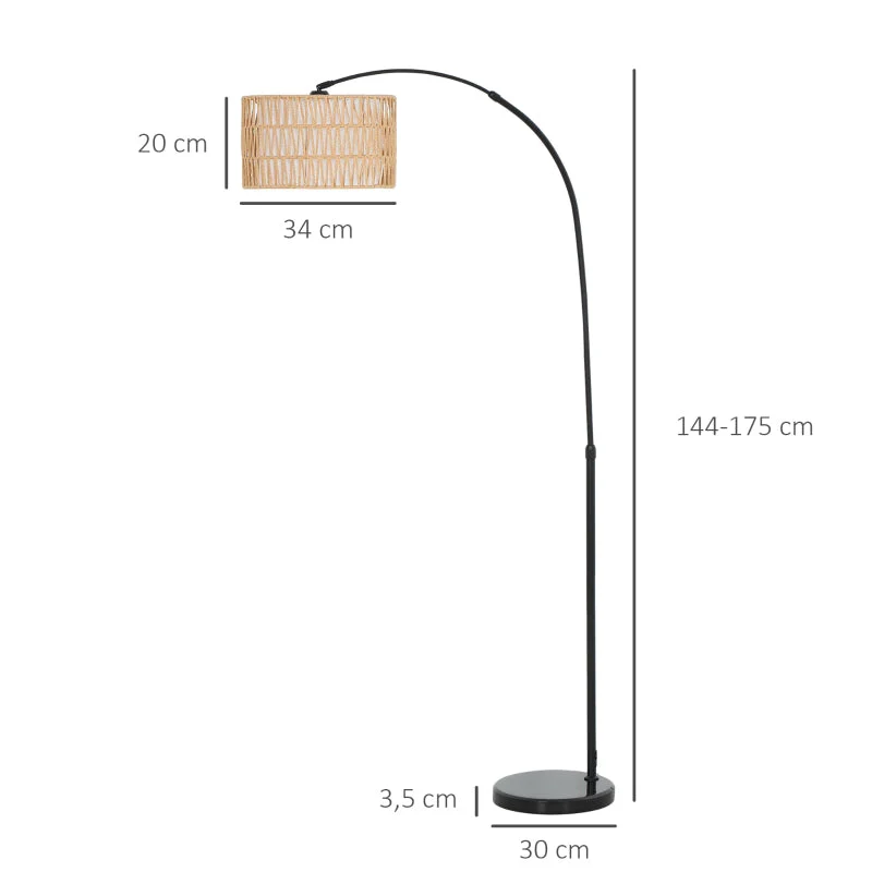 Floor Lamp, E27 socket, height adjustable, black with linen lampshade - Image 3