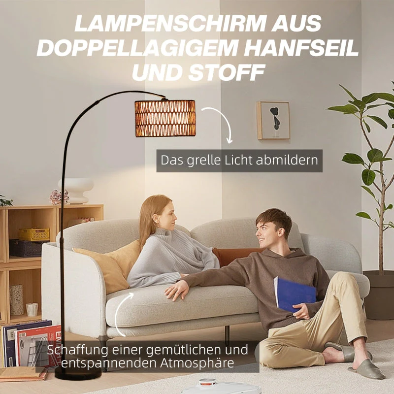 Floor Lamp, E27 socket, height adjustable, black with linen lampshade - Image 4
