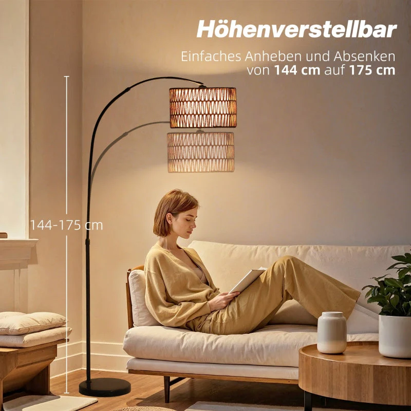 Floor Lamp, E27 socket, height adjustable, black with linen lampshade - Image 5