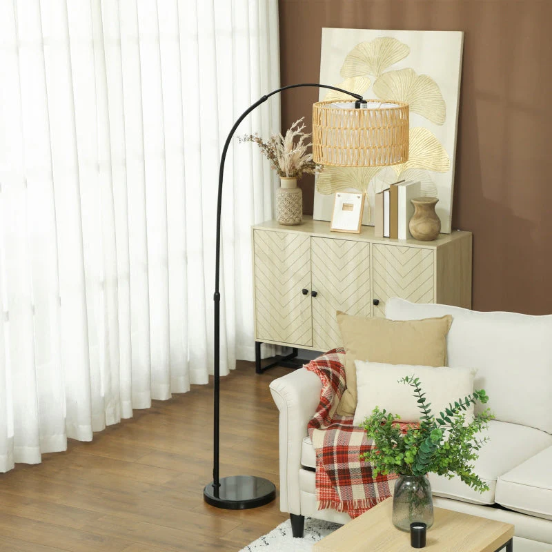 Floor Lamp, E27 socket, height adjustable, black with linen lampshade - Image 7