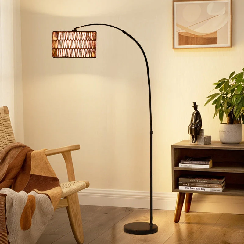 Floor Lamp, E27 socket, height adjustable, black with linen lampshade - Image 8