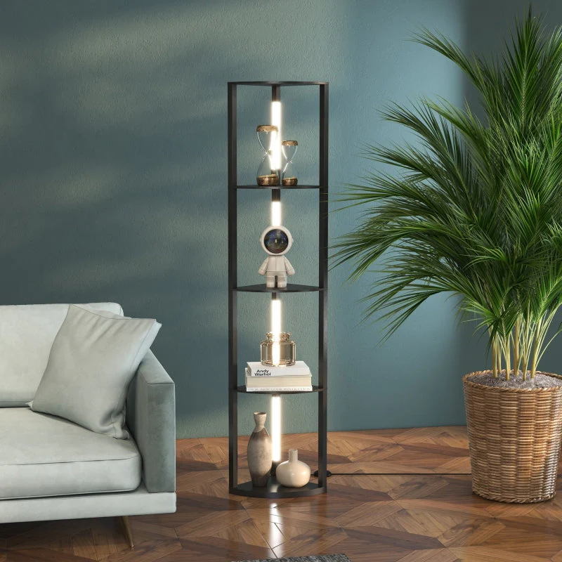 Floor Lamp, LED with 4 Shelves, E27 Socket, 24W, 3 Light Colors, Black