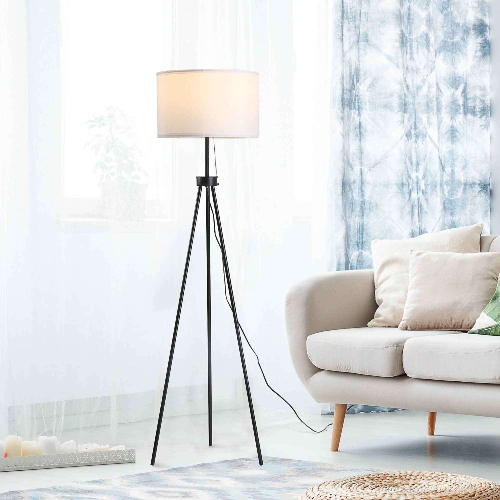 Floor lamp modern E27 stylish, black & white, steel & polyester - Image 6