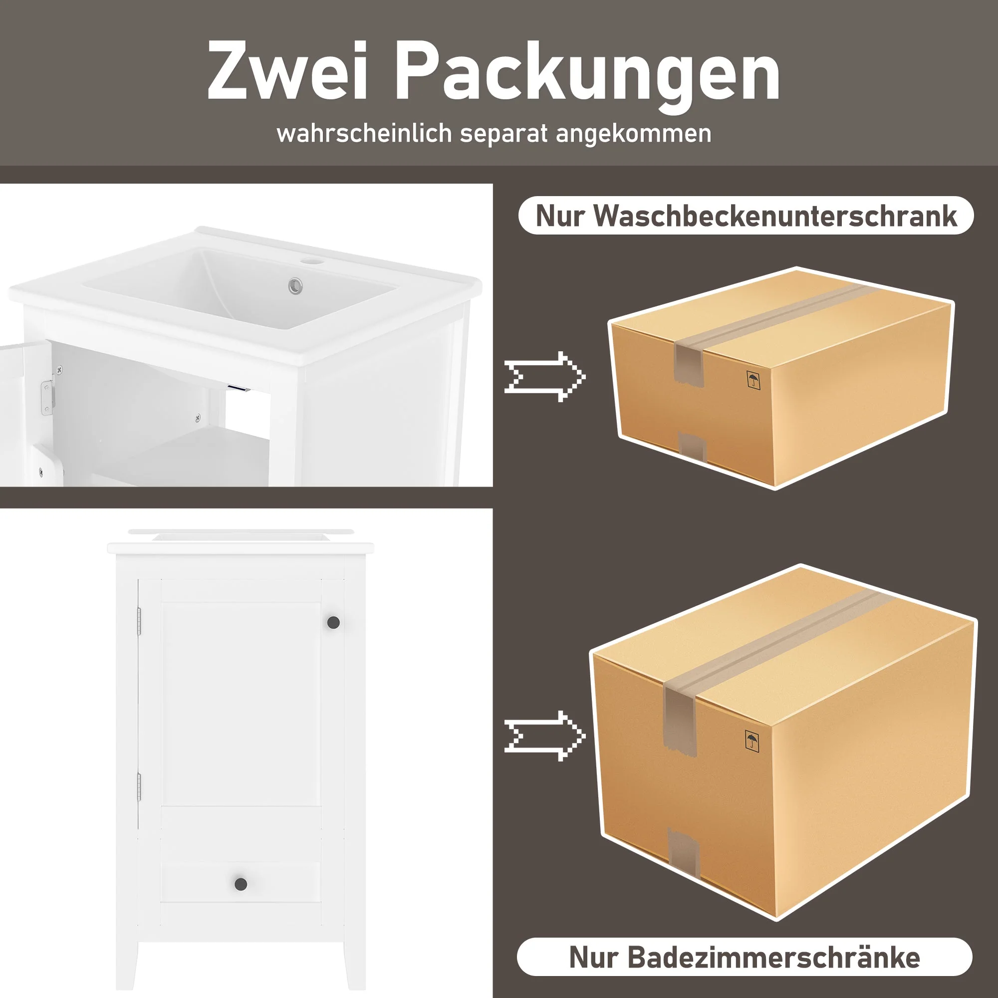Floor-standing Bathroom Cabinet with Ceramic Sink and Storage Drawer, White - Image 8