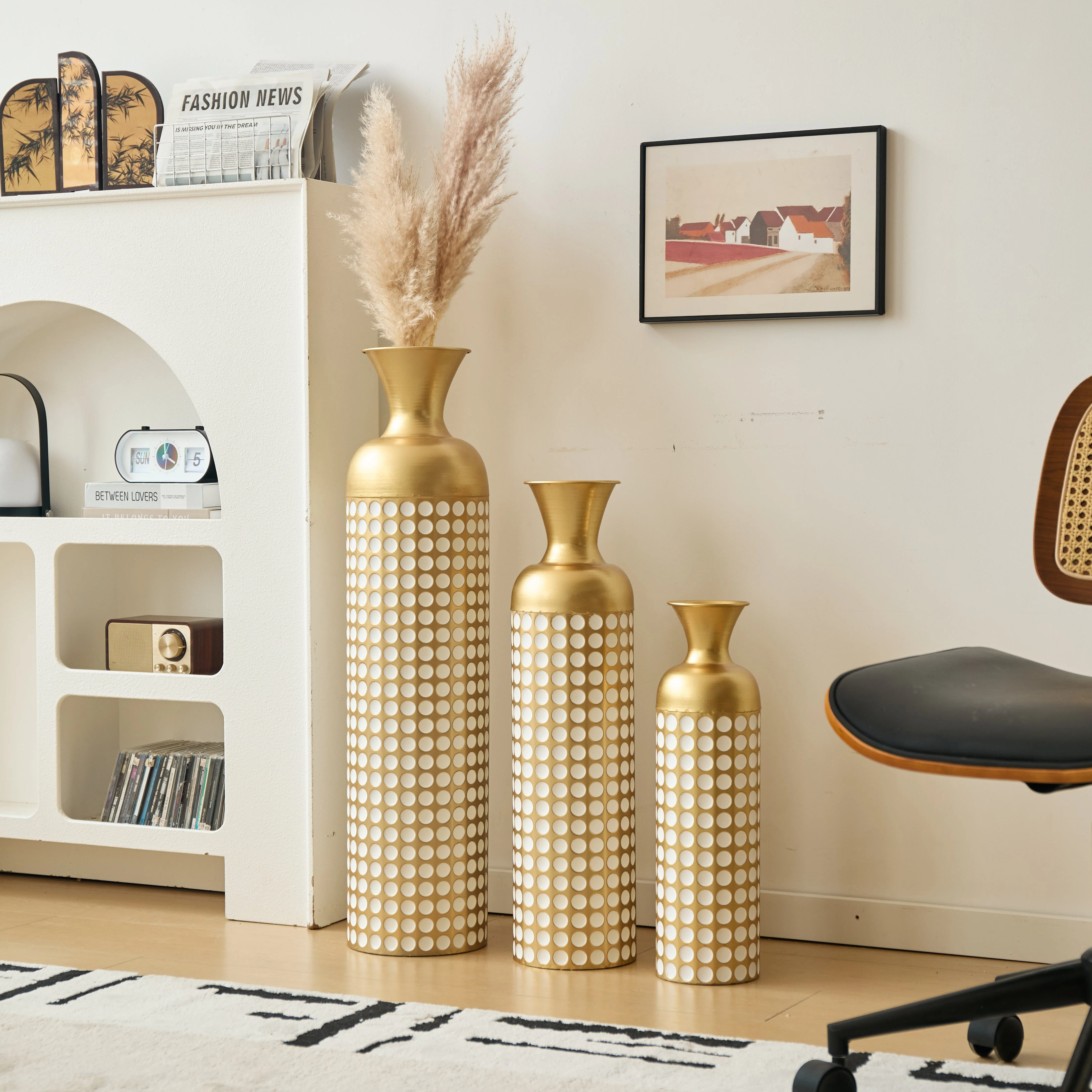 Floor Vase Set, 3 High Retro Vases 83/65/50cm, Decorative Metal Antique Gold - Image 3