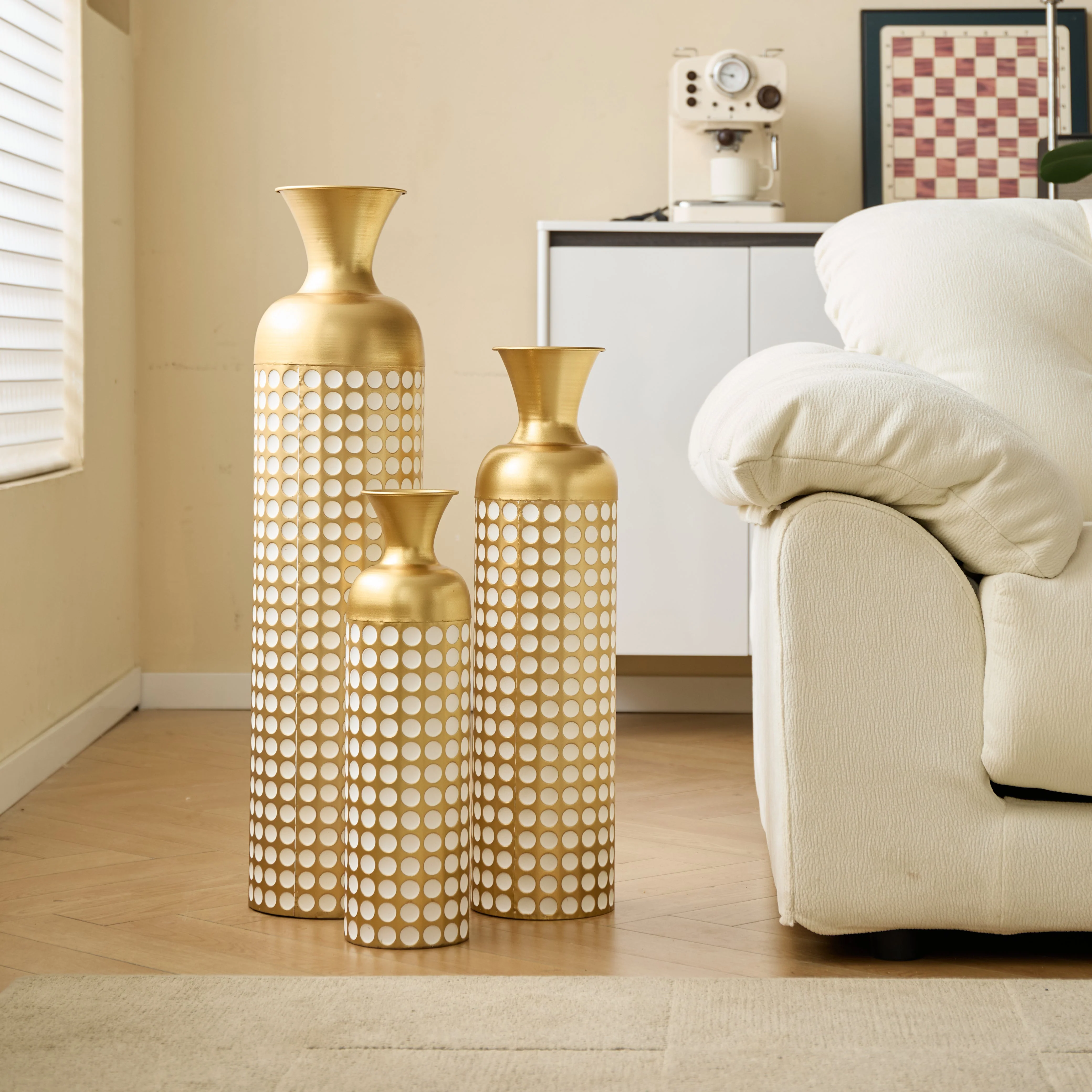 Floor Vase Set, 3 High Retro Vases 83/65/50cm, Decorative Metal Antique Gold - Image 5